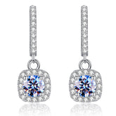 Handmade Sterling Silver Earrings Square Pave Setting Moissanite Dangle With Gift Wrapped Box For Her Woman Wife Girlfriend Daughter Present For Birthday Valentine Wedding Anniversary