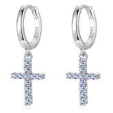 Handmade Sterling Silver Earrings Moissanite Cross Shape Dangle With Gift Wrapped Box For Her Woman Wife Girlfriend Daughter Present For Birthday Valentine Wedding Anniversary