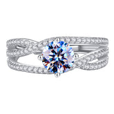 Handmade Sterling Silver Ring Intertwined Thread Moissanite Pavé Setting Proposal Solitaire With Gift Wrapped Box For Her Woman Wife Girlfriend Engagement Birthday Valentine Anniversary