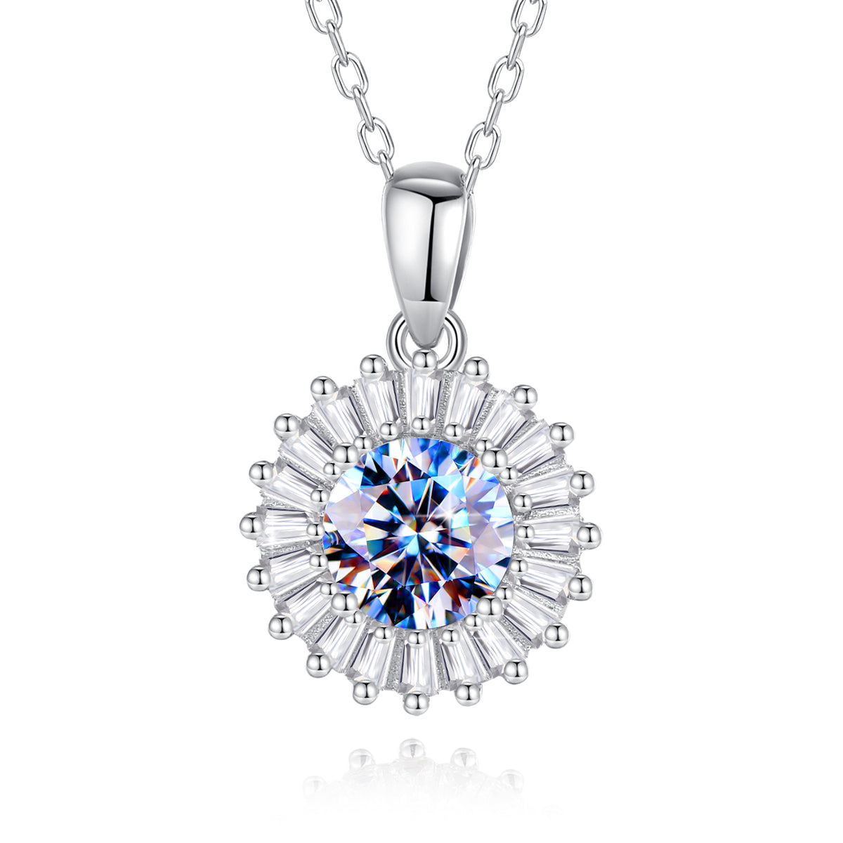 Handmade Sterling Silver Necklace Sunflower Moissanite Pendant