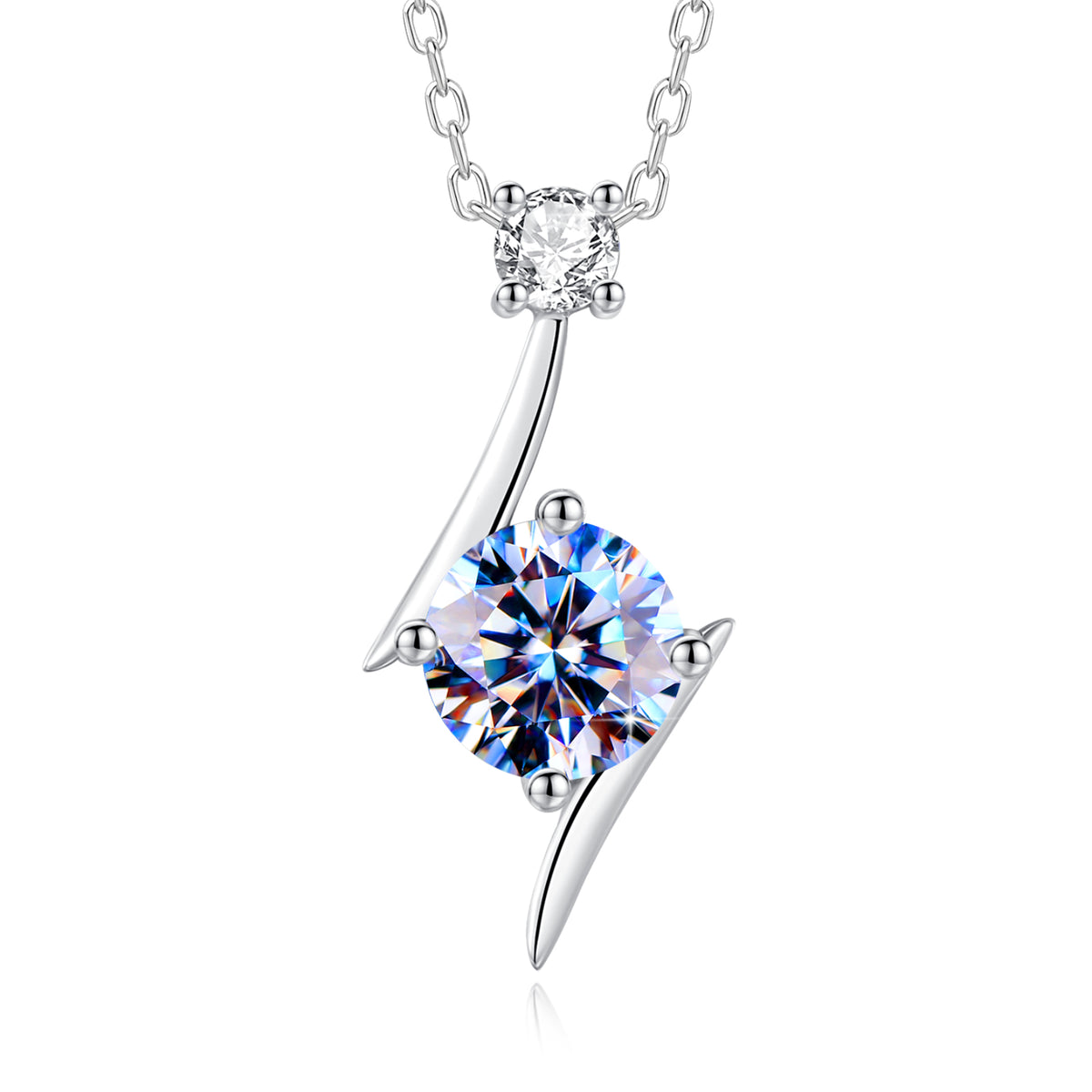 Handmade Sterling Silver Necklace Lightning Moissanite Pendant With Gift Wrapped Box For Her Woman Wife Girlfriend Daughter Present For Birthday Valentine Wedding Anniversary