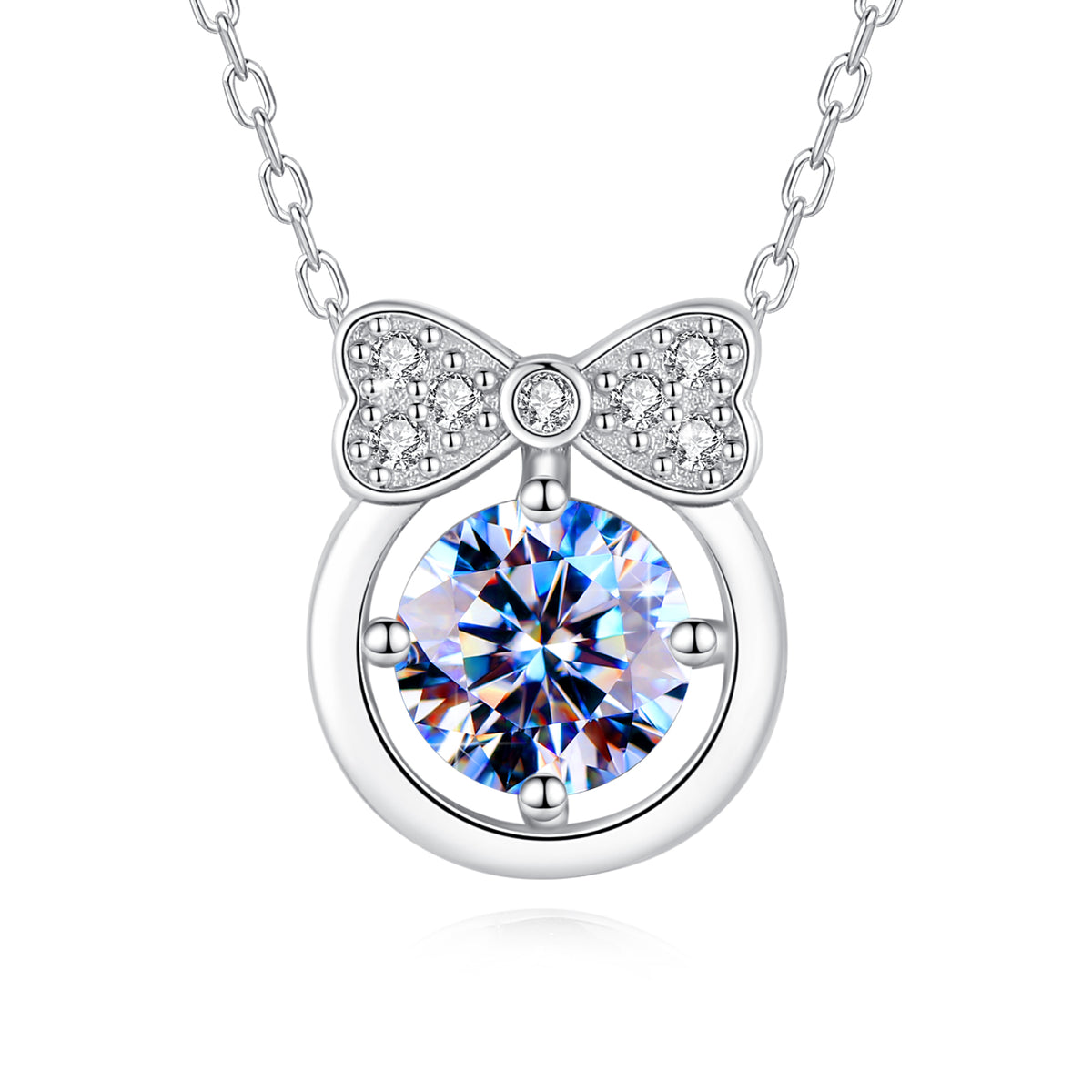 Handmade Sterling Silver Necklace Bow Tie Moissanite Pendant With Gift Wrapped Box For Her Woman Wife Girlfriend Daughter Present For Birthday Valentine Wedding Anniversary