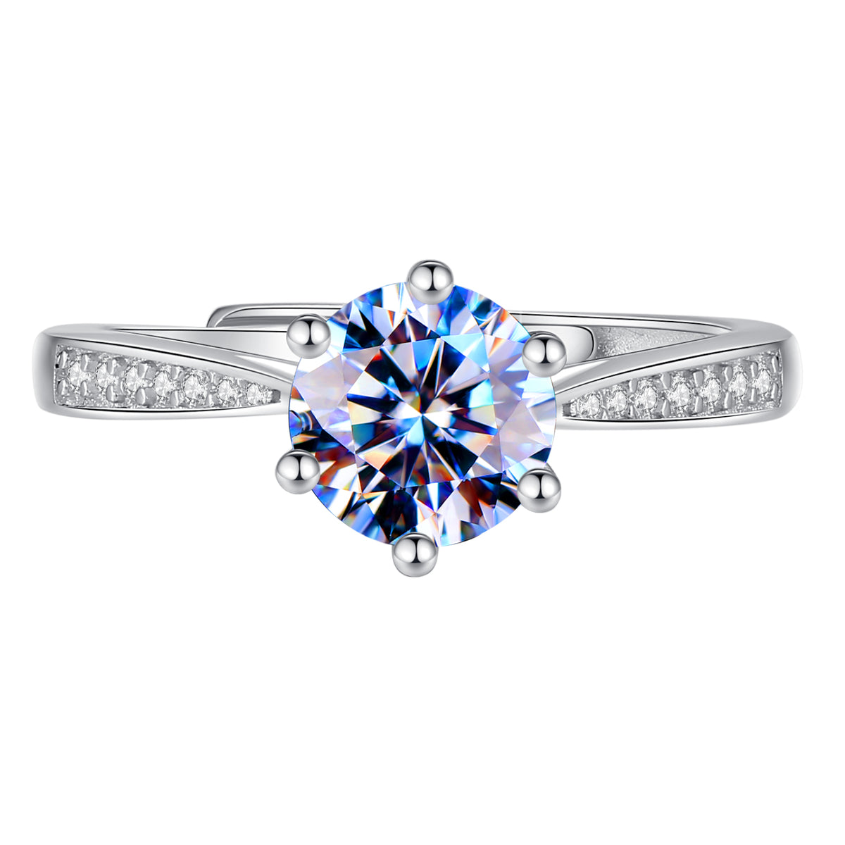 Handmade Sterling Silver Ring Six Prong Moissanite Pavé Setting Proposal Solitaire With Gift Wrapped Box For Her Woman Wife Girlfriend Present For Engagement Birthday Valentine Anniversary