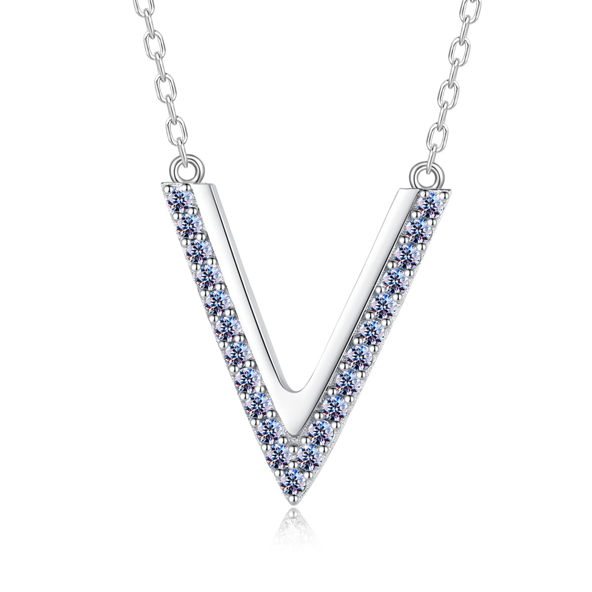Handmade Sterling Silver Necklace Minimalist V Shape Moissanite Pendant With Gift Wrapped Box For Her Woman Wife Girlfriend Daughter Present For Birthday Valentine Wedding Anniversary