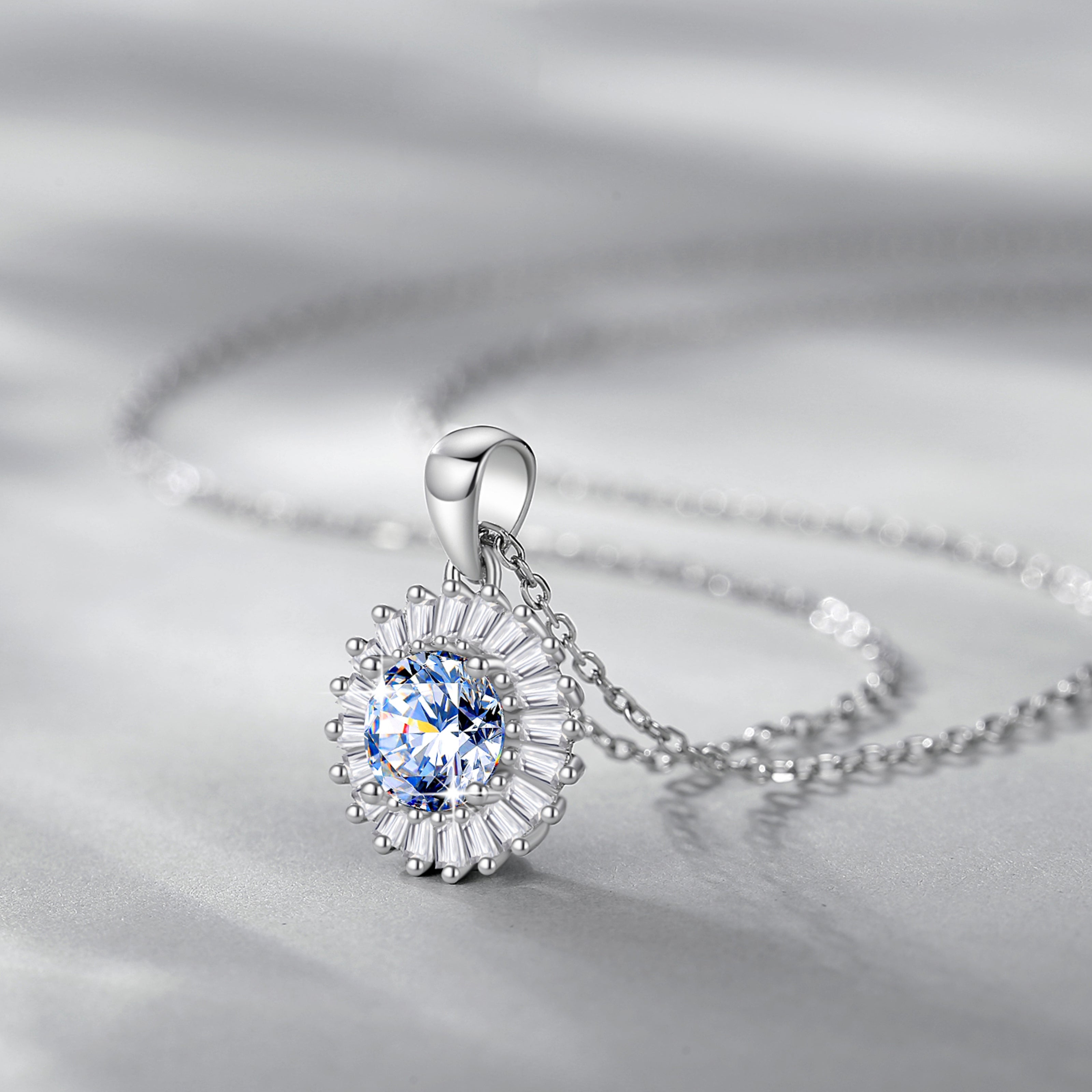 Handmade Sterling Silver Necklace Sunflower Moissanite Pendant