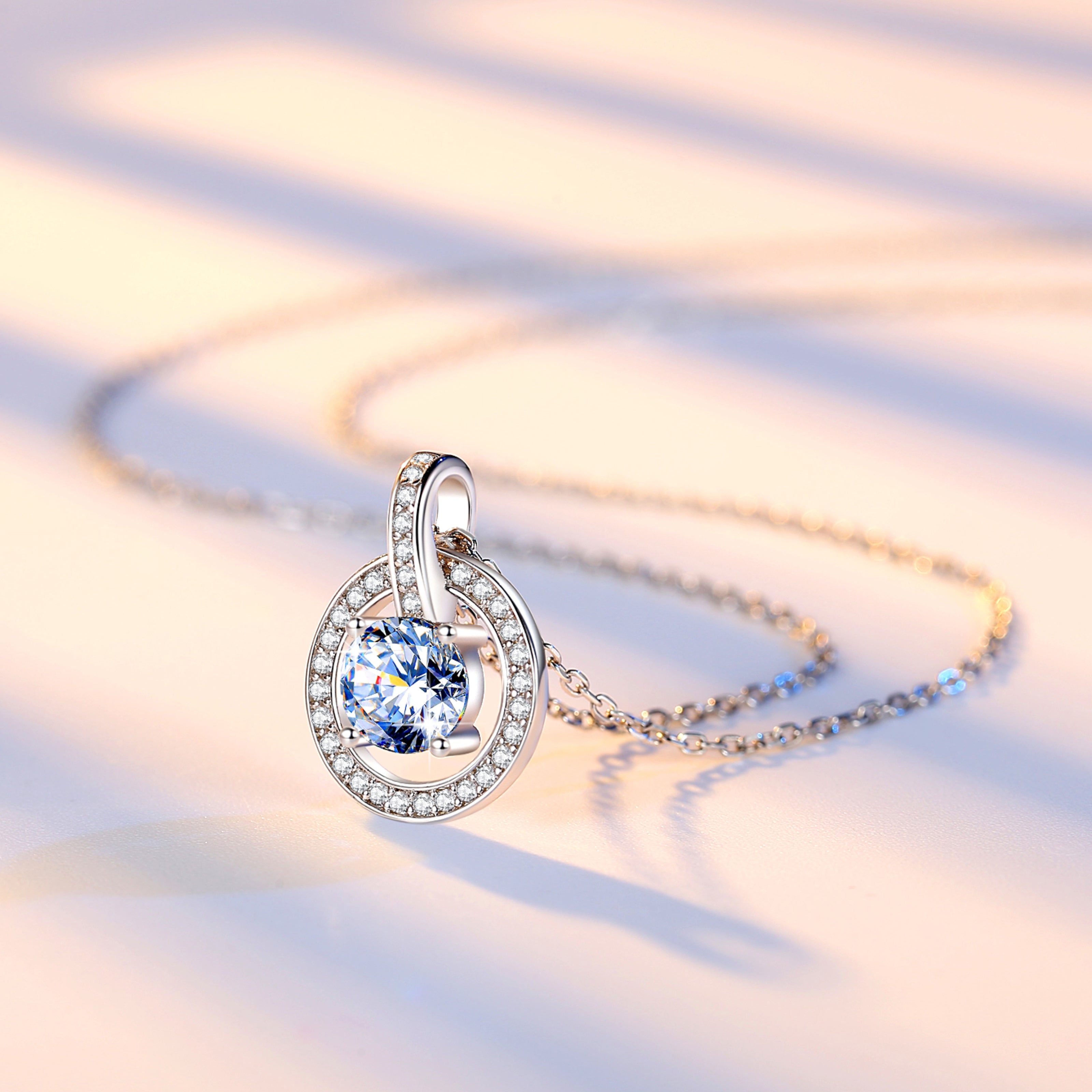 Handmade Sterling Silver Necklace Circle Halo Moissanite Pendant With Gift Wrapped Box For Her Woman Wife Girlfriend Daughter Present For Birthday Valentine Wedding Anniversary