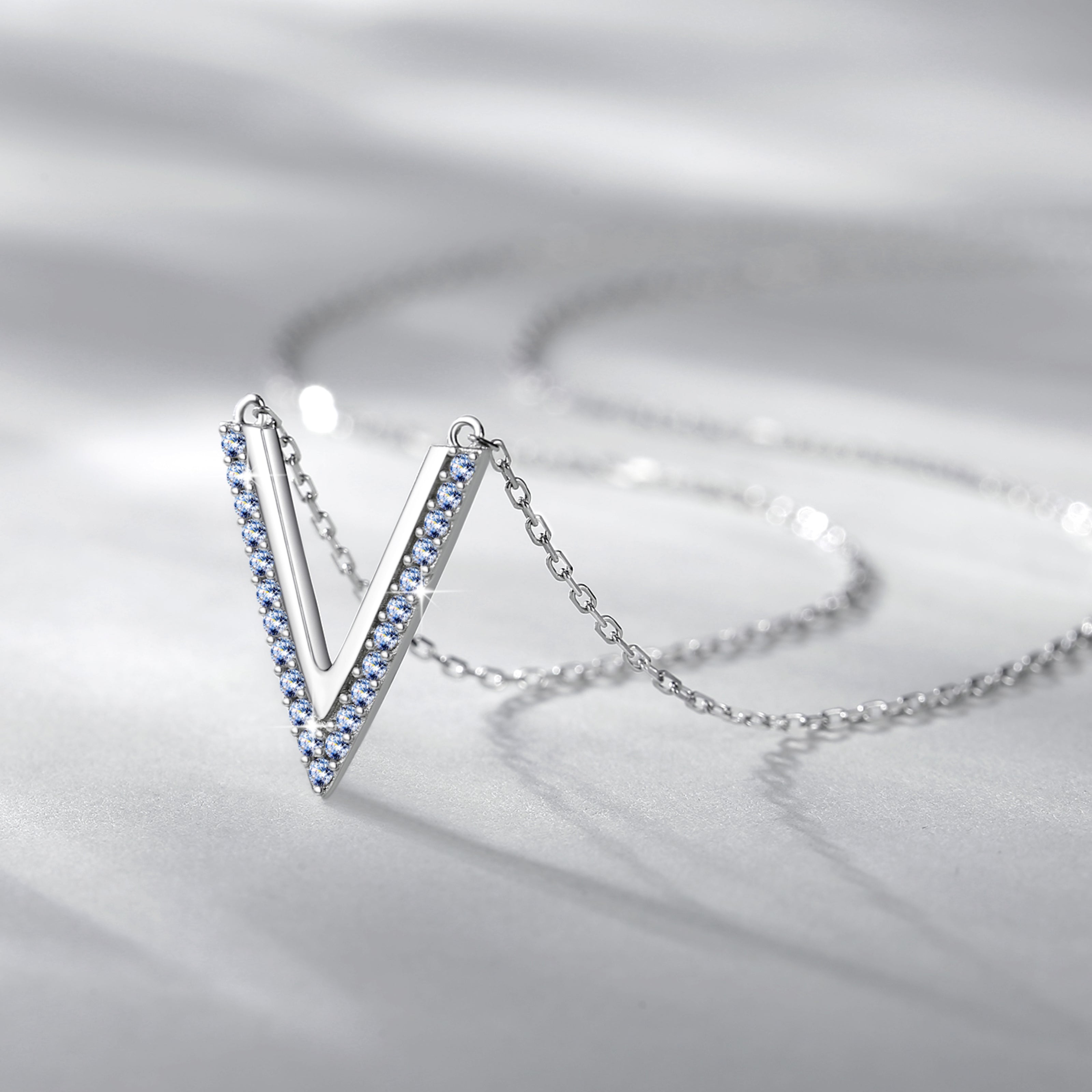Handmade Sterling Silver Necklace Minimalist V Shape Moissanite Pendant With Gift Wrapped Box For Her Woman Wife Girlfriend Daughter Present For Birthday Valentine Wedding Anniversary