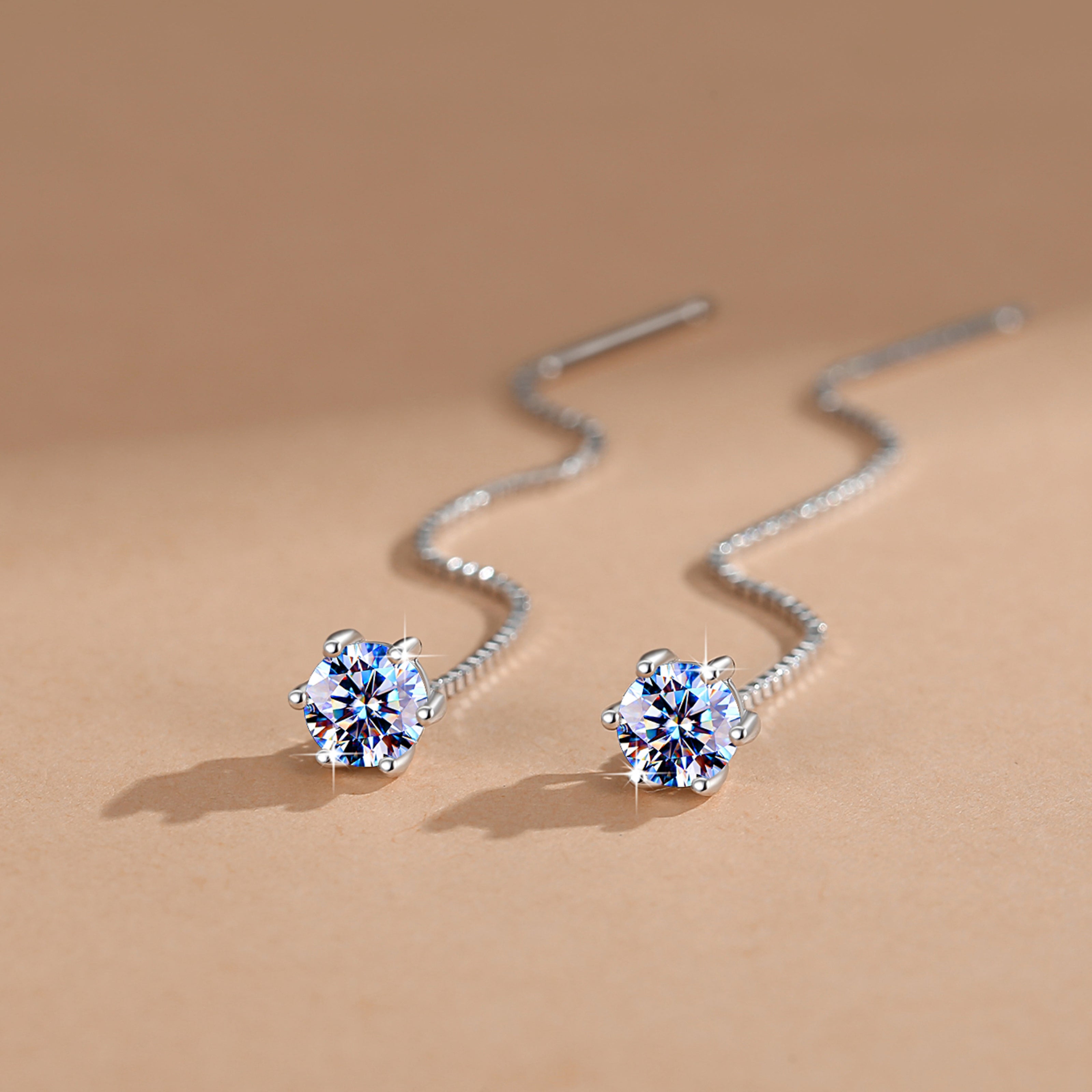 Handmade Sterling Silver Earrings Moissanite Long Tassel Drop Studs With Gift Wrapped Box For Her Woman Wife Girlfriend Daughter Present For Birthday Valentine Wedding Anniversary