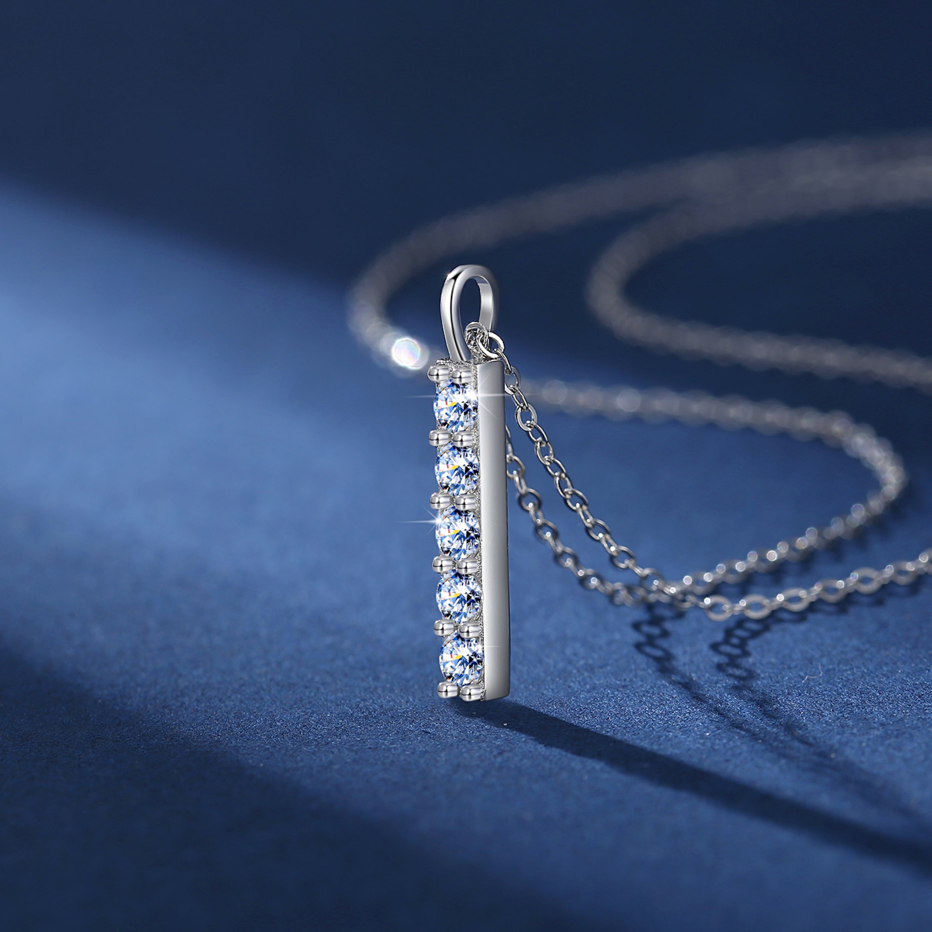 Handmade Sterling Silver Necklace Minimalist Pillar Moissanite Pendant With Gift Wrapped Box For Her Woman Wife Girlfriend Daughter Present For Birthday Valentine Wedding Anniversary