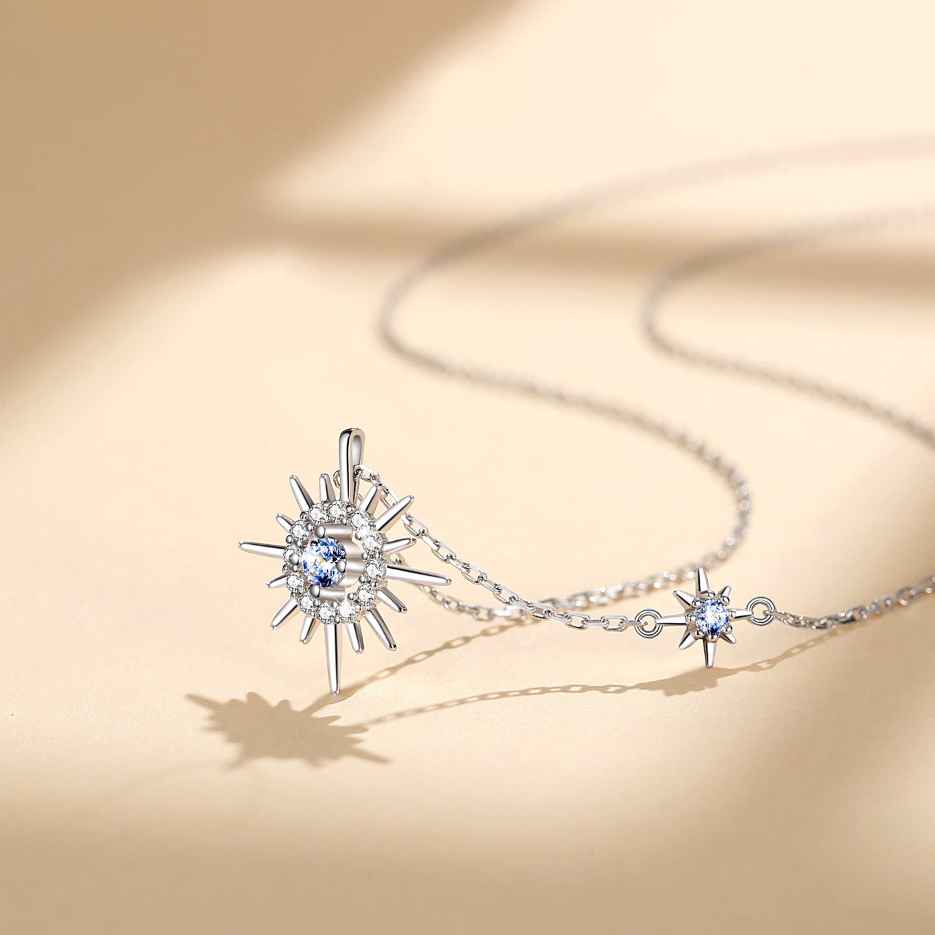 Handmade Sterling Silver Necklace Polaris Moissanite Pendant With Gift Wrapped Box For Her Woman Wife Girlfriend Daughter Present For Birthday Valentine Wedding Anniversary