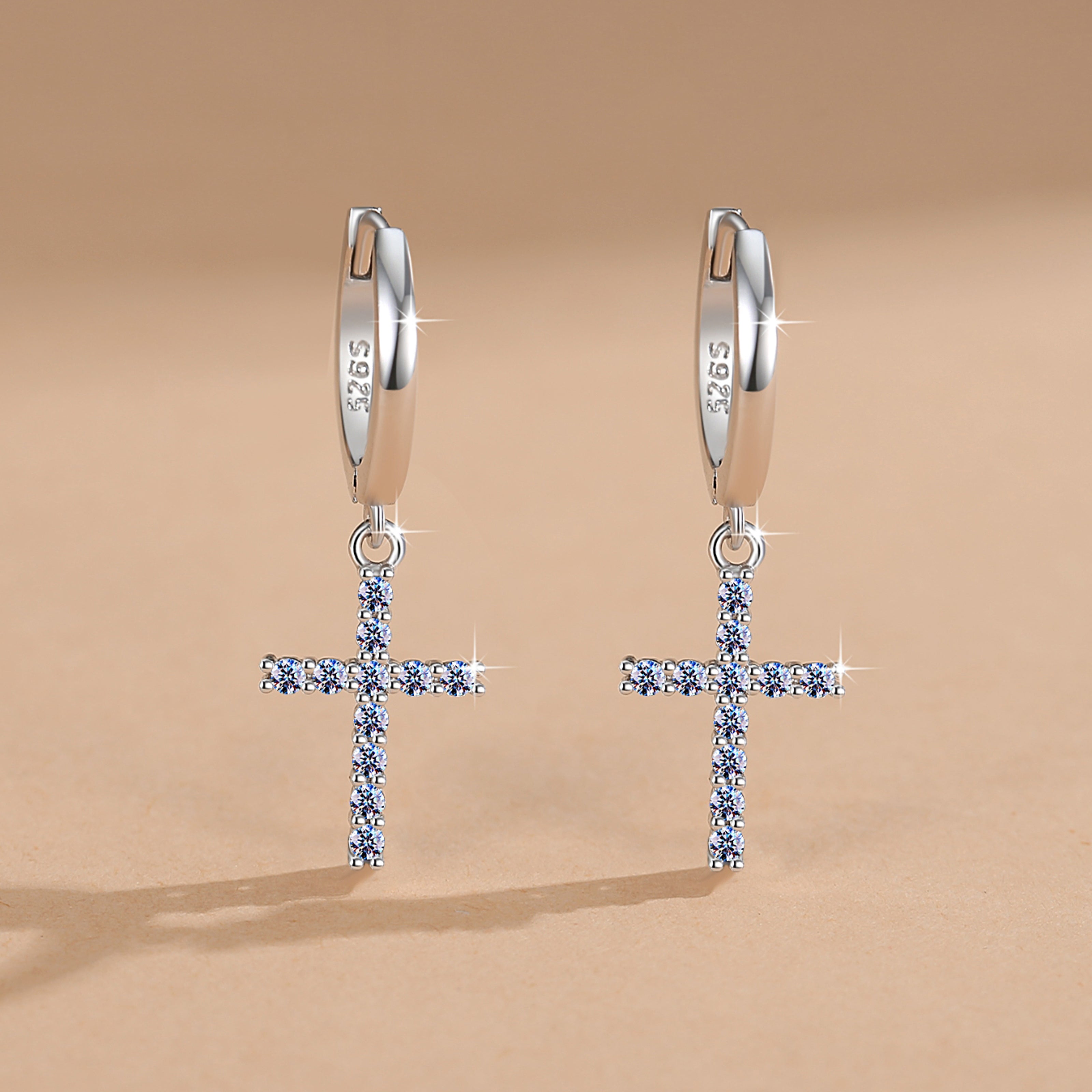 Handmade Sterling Silver Earrings Moissanite Cross Shape Dangle With Gift Wrapped Box For Her Woman Wife Girlfriend Daughter Present For Birthday Valentine Wedding Anniversary