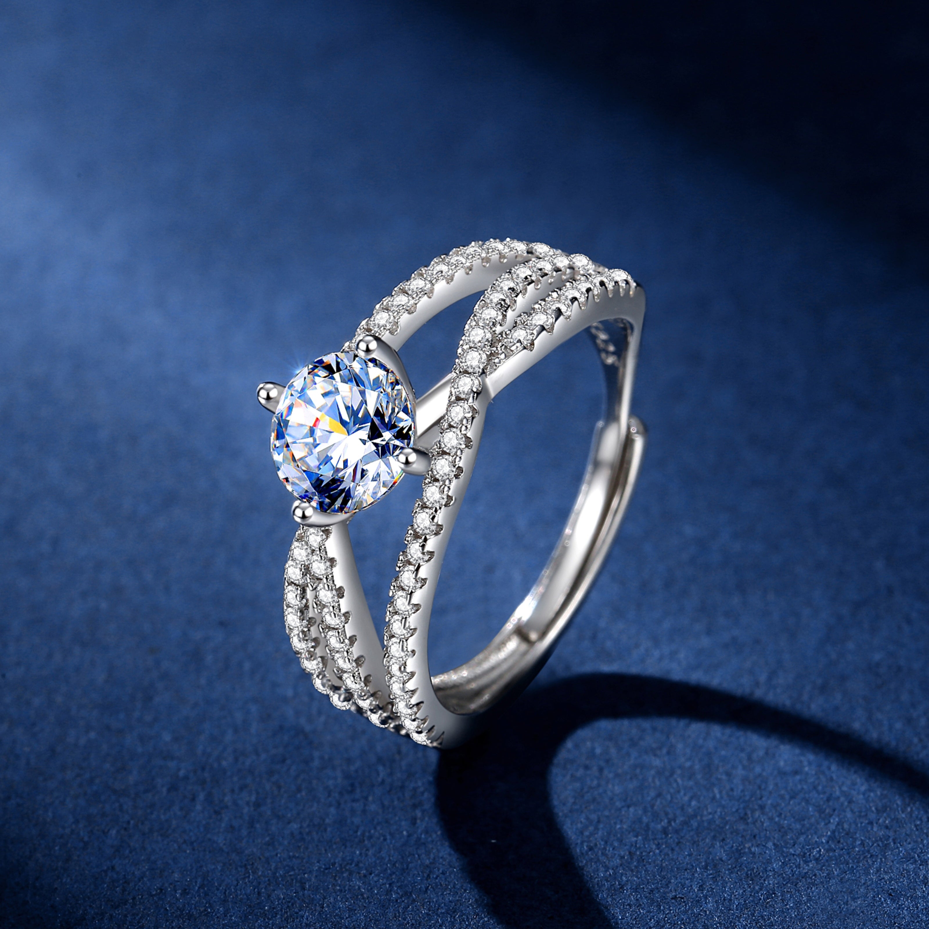Handmade Sterling Silver Ring Intertwined Thread Moissanite Pavé Setting Proposal Solitaire With Gift Wrapped Box For Her Woman Wife Girlfriend Engagement Birthday Valentine Anniversary