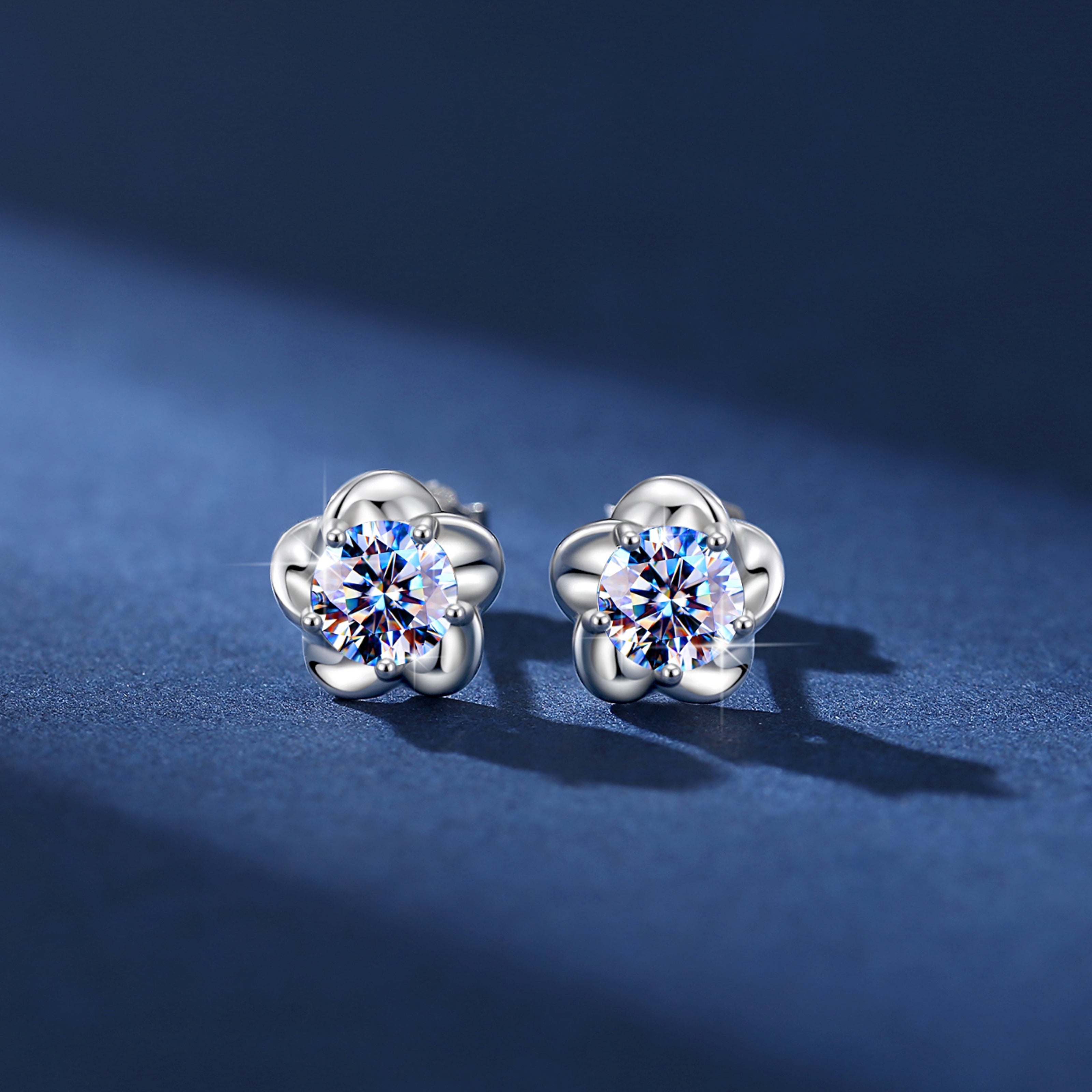 Handmade Sterling Silver Earrings Moissanite Flower Shape Stud With Gift Wrapped Box For Her Woman Wife Girlfriend Daughter Present For Birthday Valentine Wedding Anniversary