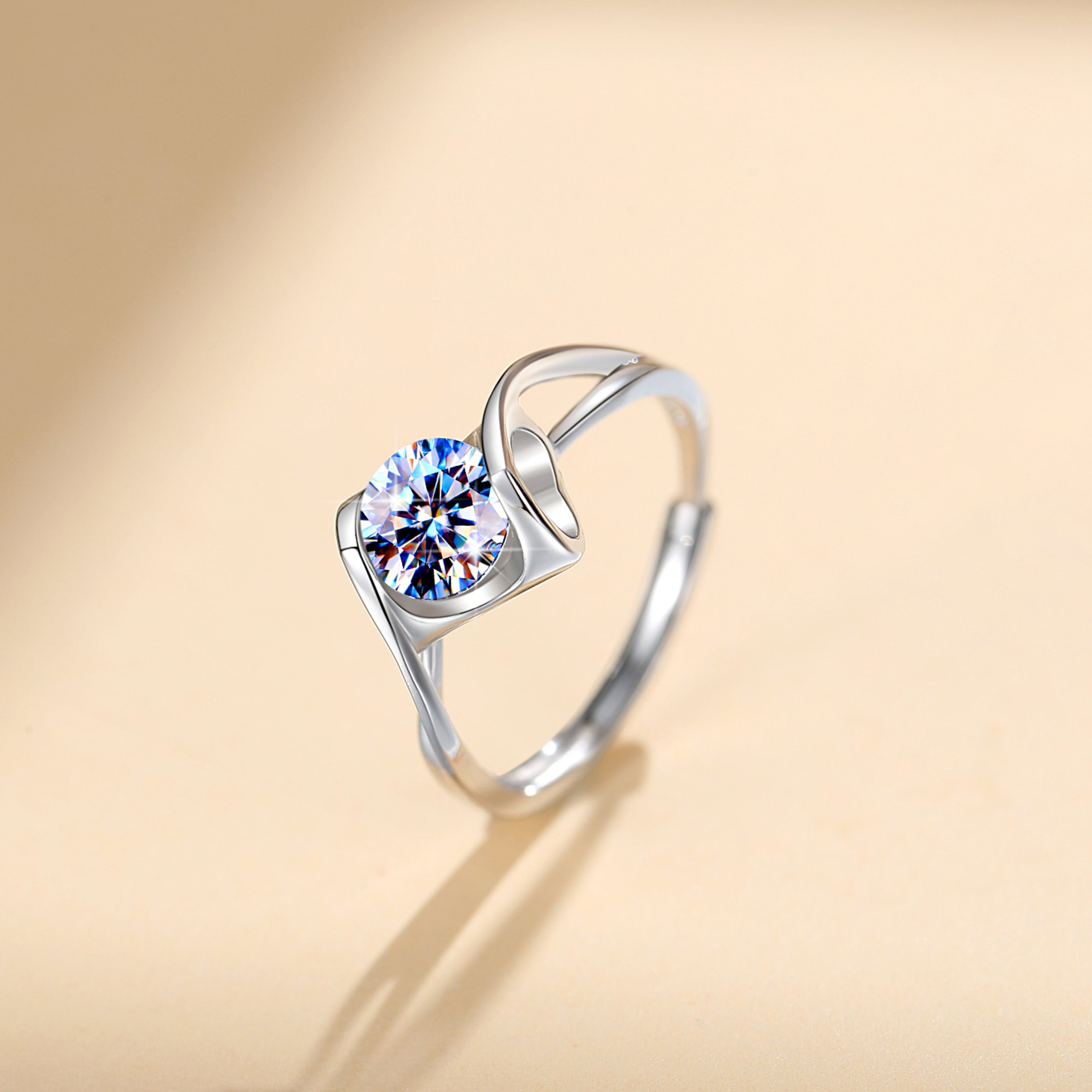 Handmade Sterling Silver Ring Heart Shape Moissanite Proposal Solitaire With Gift Wrapped Box For Her Woman Wife Girlfriend Present For Engagement Birthday Valentine Wedding Anniversary
