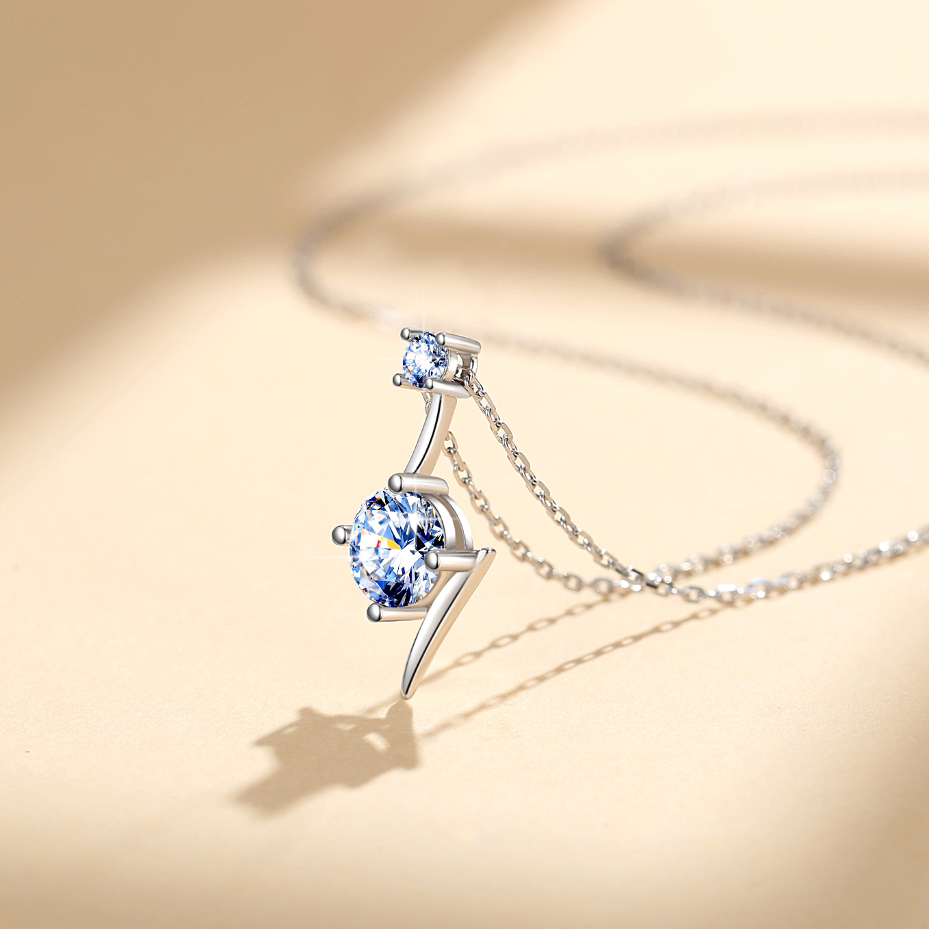 Handmade Sterling Silver Necklace Lightning Moissanite Pendant With Gift Wrapped Box For Her Woman Wife Girlfriend Daughter Present For Birthday Valentine Wedding Anniversary
