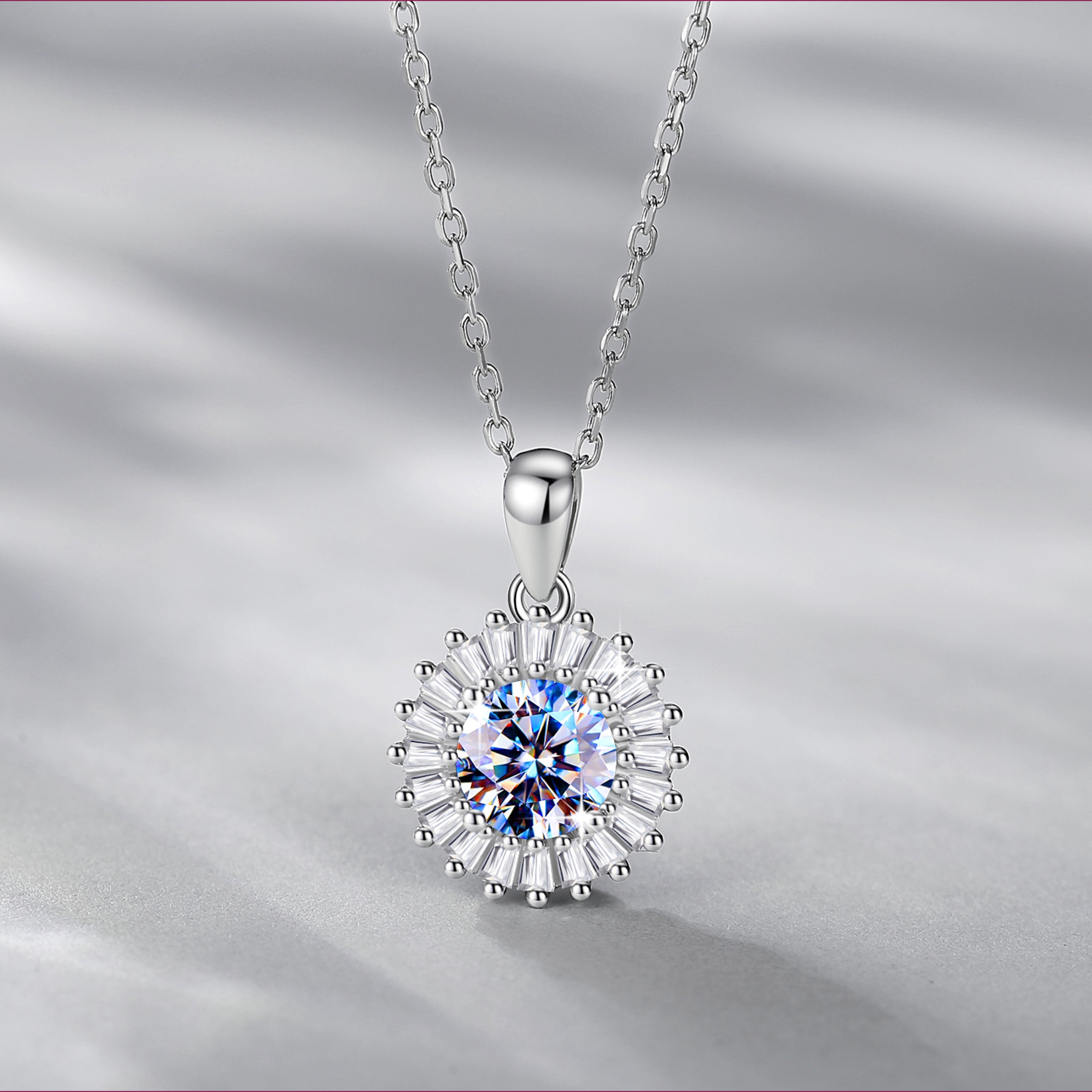 Handmade Sterling Silver Necklace Sunflower Moissanite Pendant