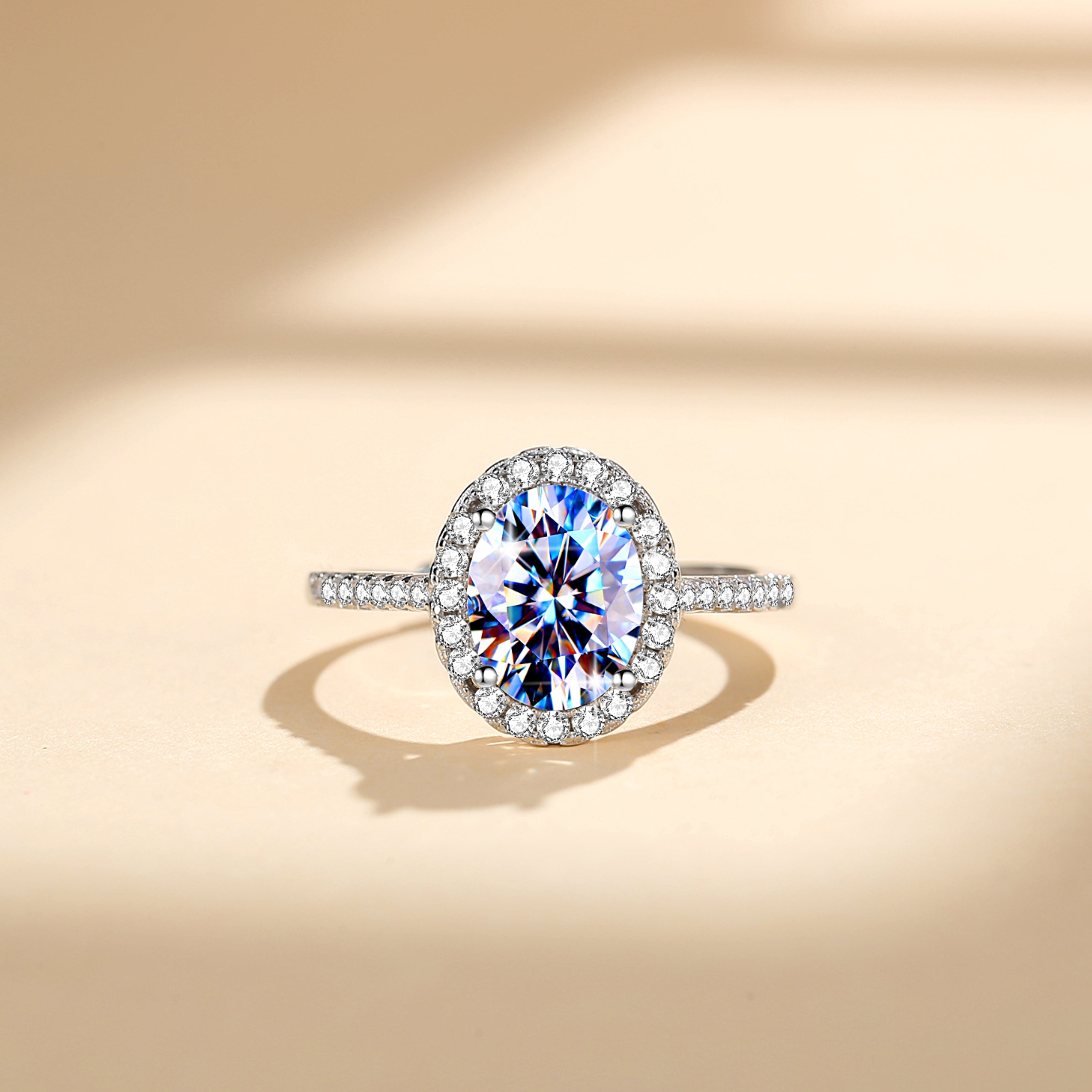 Handmade Sterling Silver Ring 2.0ct Oval Shape Moissanite Pavé Setting Proposal Solitaire With Gift Wrapped Box For Her Woman Wife Girlfriend Engagement Birthday Valentine Anniversary