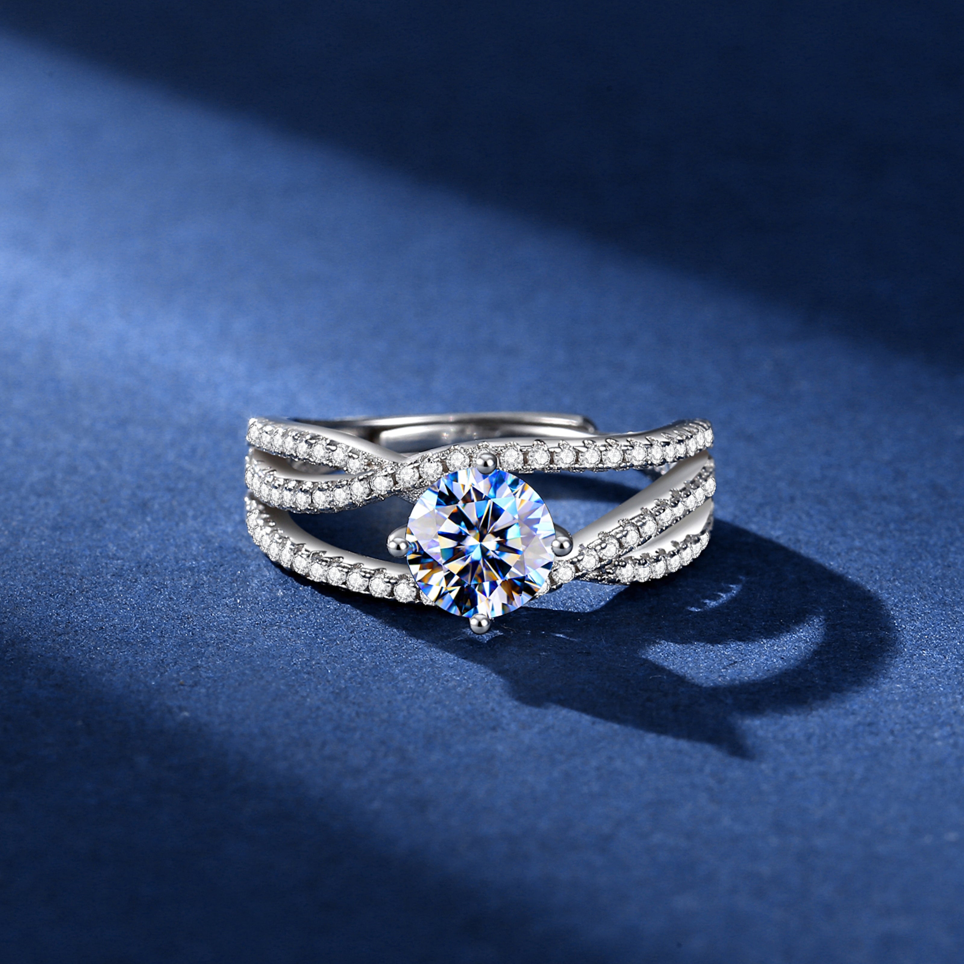 Handmade Sterling Silver Ring Intertwined Thread Moissanite Pavé Setting Proposal Solitaire With Gift Wrapped Box For Her Woman Wife Girlfriend