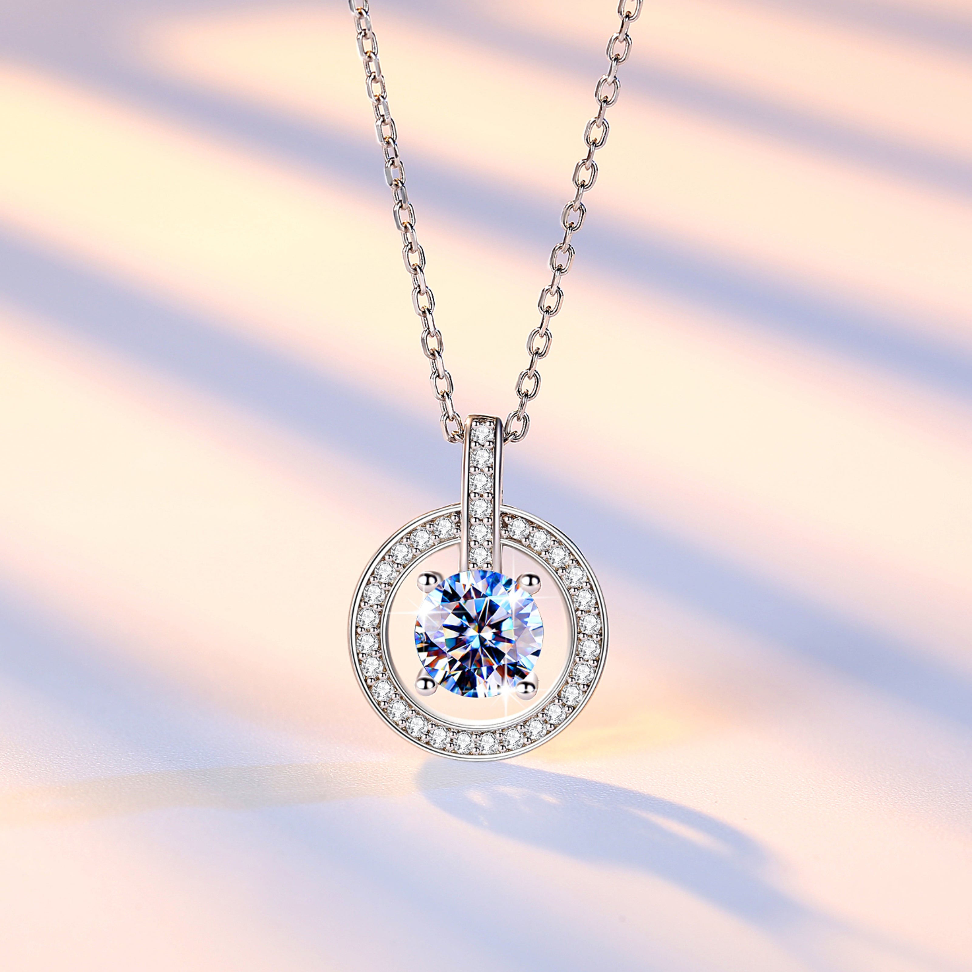 Handmade Sterling Silver Necklace Circle Halo Moissanite Pendant With Gift Wrapped Box For Her Woman Wife Girlfriend Daughter Present For Birthday Valentine Wedding Anniversary