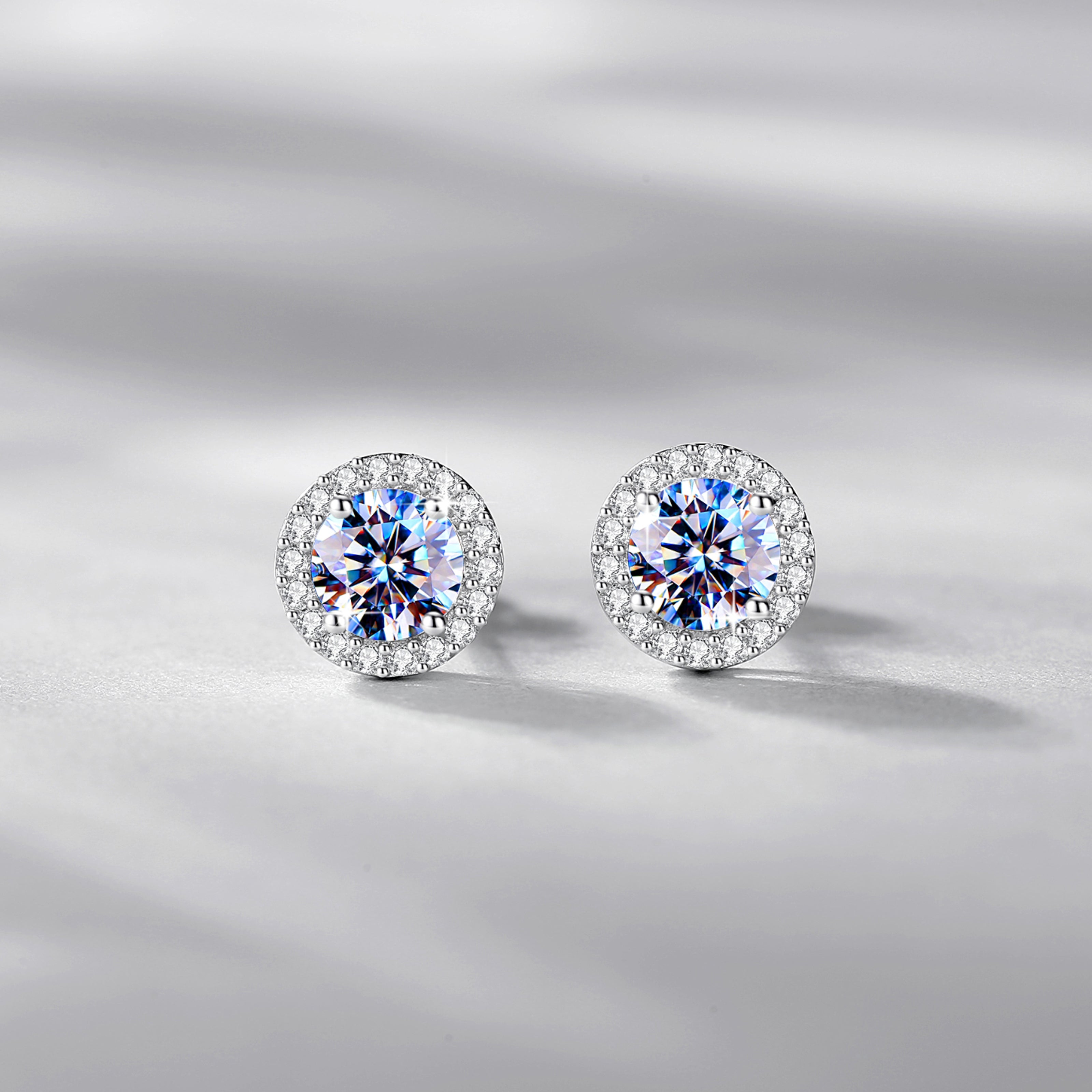 Handmade Sterling Silver Earrings Moissanite Pave Setting Studs With Gift Wrapped Box For Her Woman Wife Girlfriend Daughter Present For Birthday Valentine Wedding Anniversary