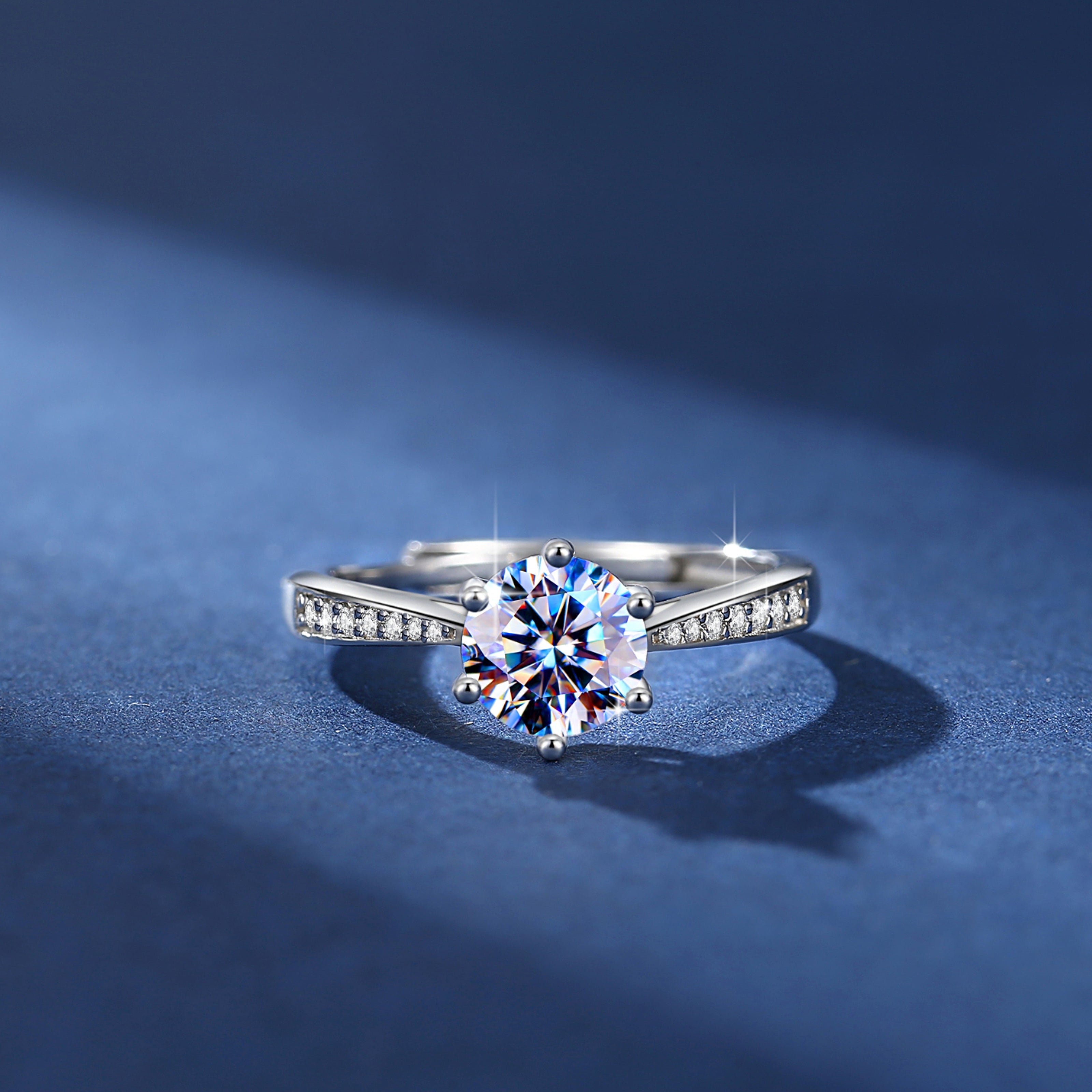 Handmade Sterling Silver Ring Six Prong Moissanite Pavé Setting Proposal Solitaire With Gift Wrapped Box For Her Woman Wife Girlfriend Present For