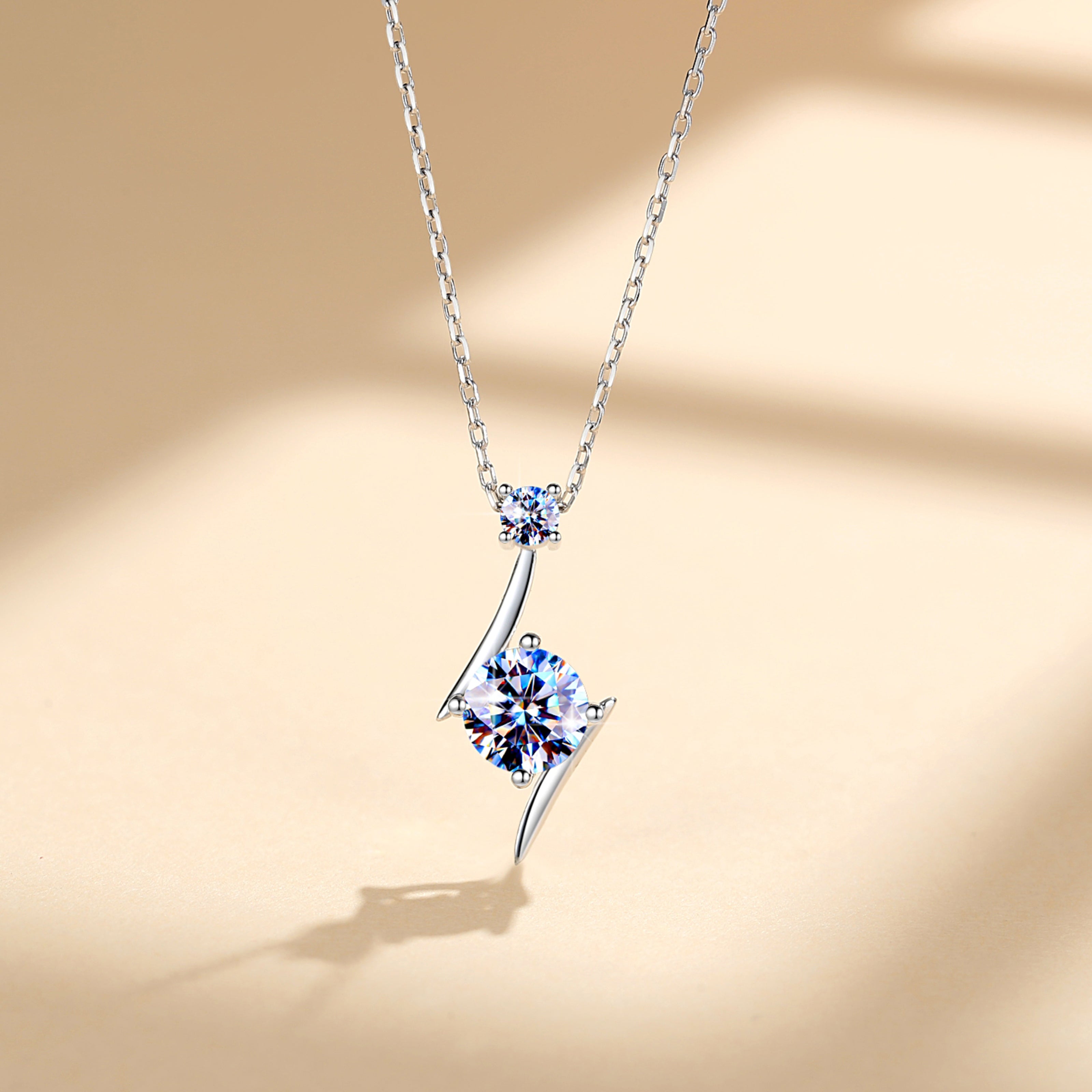 Handmade Sterling Silver Necklace Lightning Moissanite Pendant With Gift Wrapped Box For Her Woman Wife Girlfriend Daughter Present For Birthday Valentine Wedding Anniversary