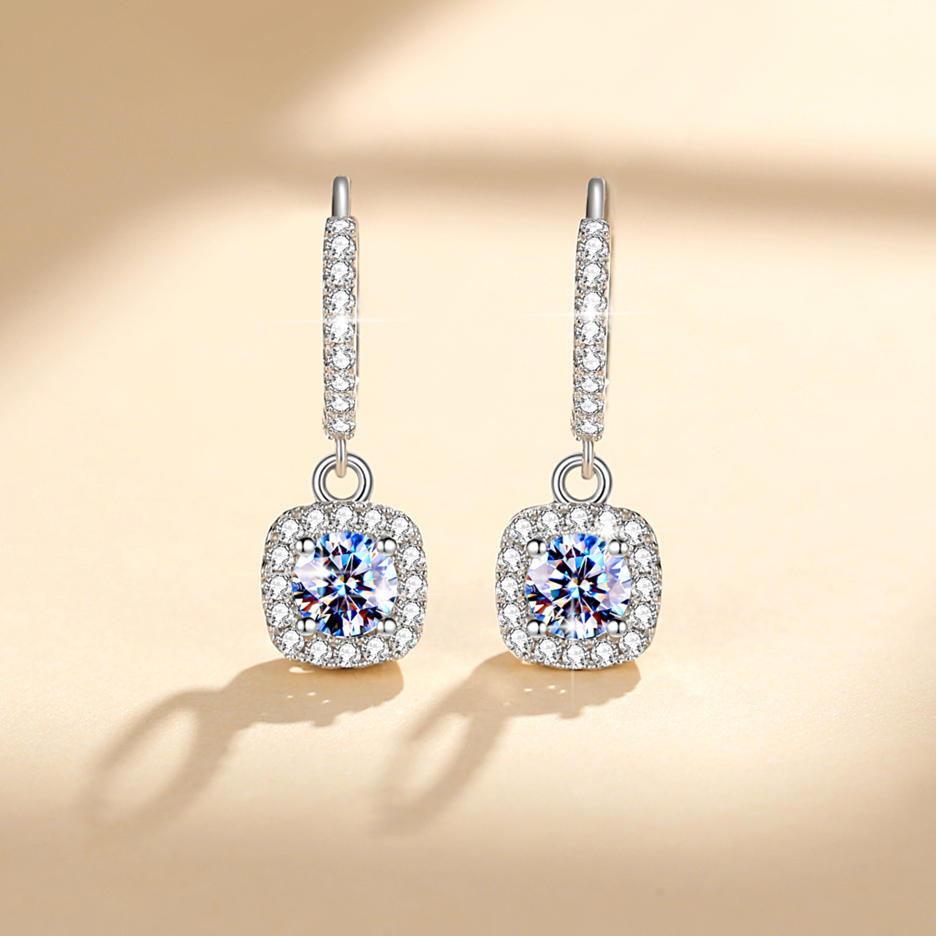 Handmade Sterling Silver Earrings Square Pave Setting Moissanite Dangle With Gift Wrapped Box For Her Woman Wife Girlfriend Daughter Present For Birthday Valentine Wedding Anniversary