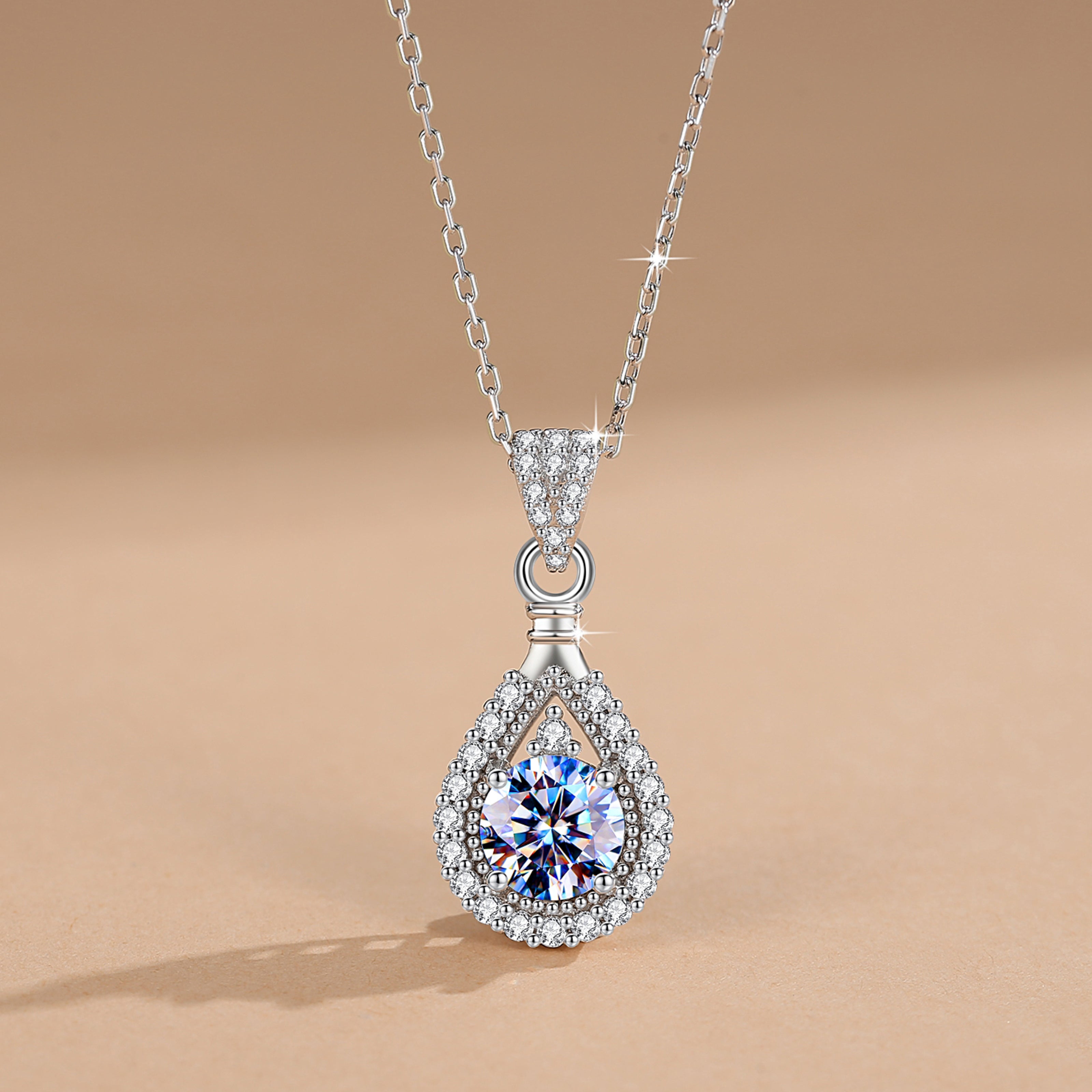 Attalen Handmade Sterling Silver Necklace Teardrop Classic Moissanite Pendant With Gift Wrapped Box For Her Woman Wife Girlfriend Daughter Present For Birthday Valentine Wedding Anniversary…