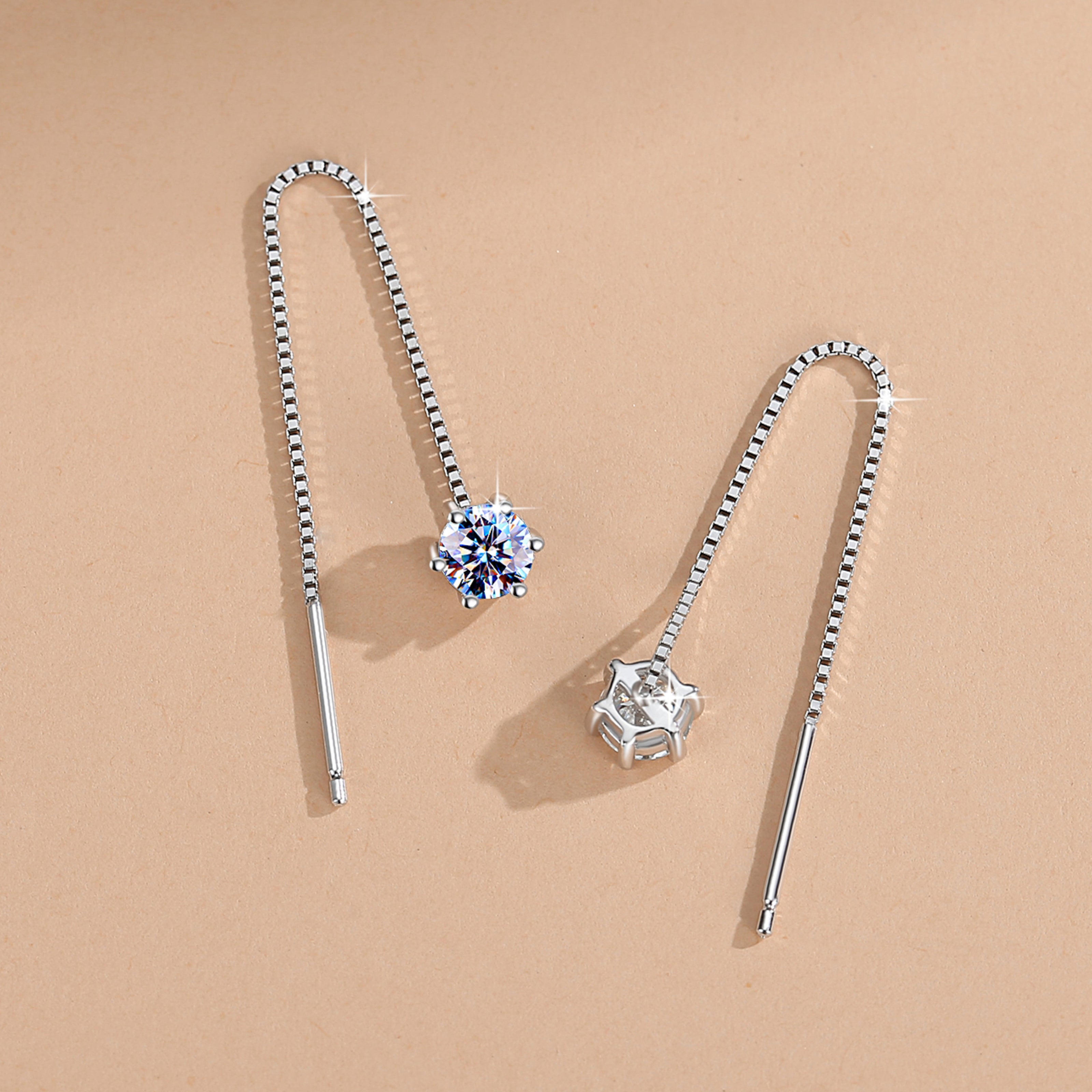 Handmade Sterling Silver Earrings Moissanite Long Tassel Drop Studs With Gift Wrapped Box For Her Woman Wife Girlfriend Daughter Present For Birthday Valentine Wedding Anniversary