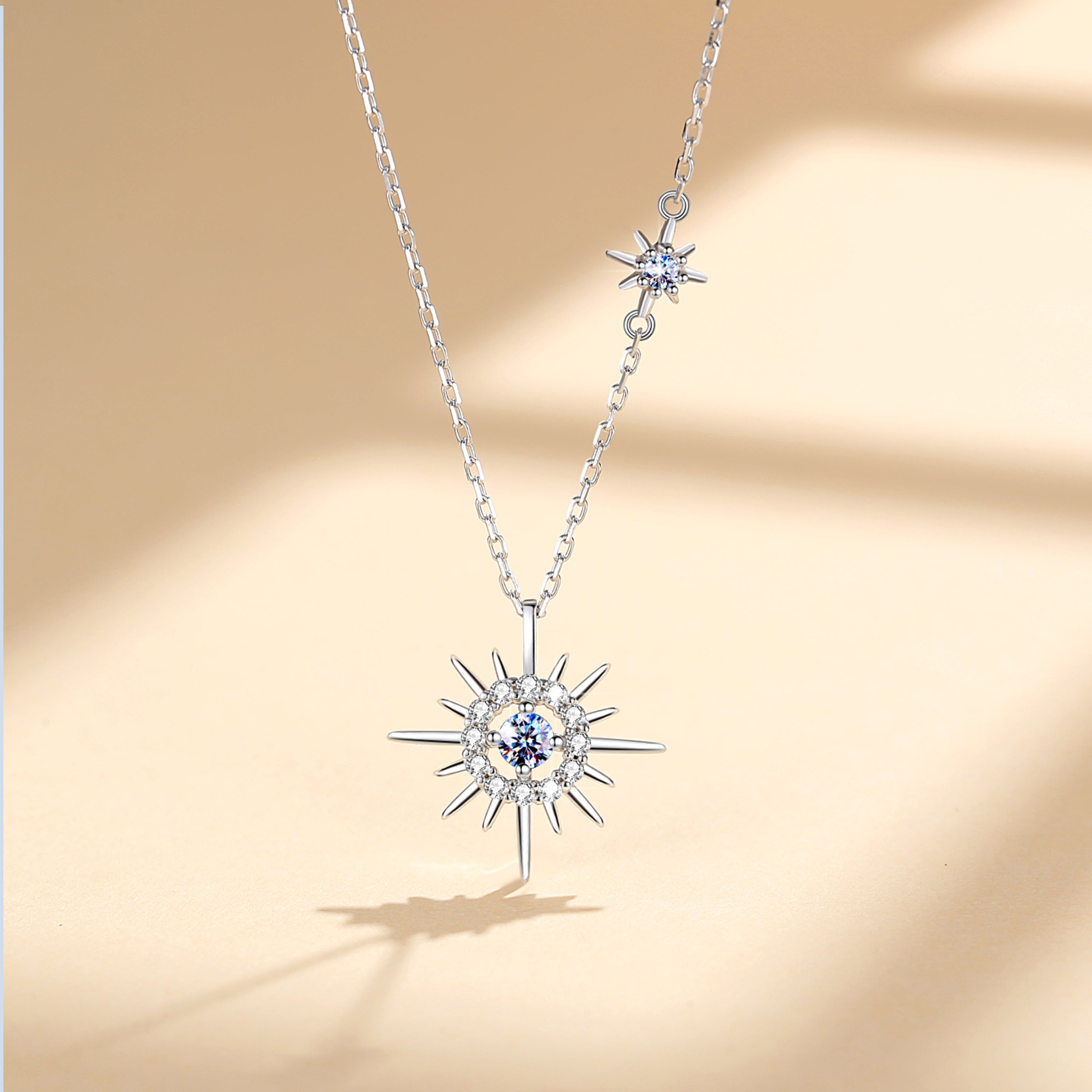 Handmade Sterling Silver Necklace Polaris Moissanite Pendant With Gift Wrapped Box For Her Woman Wife Girlfriend Daughter Present For Birthday Valentine Wedding Anniversary