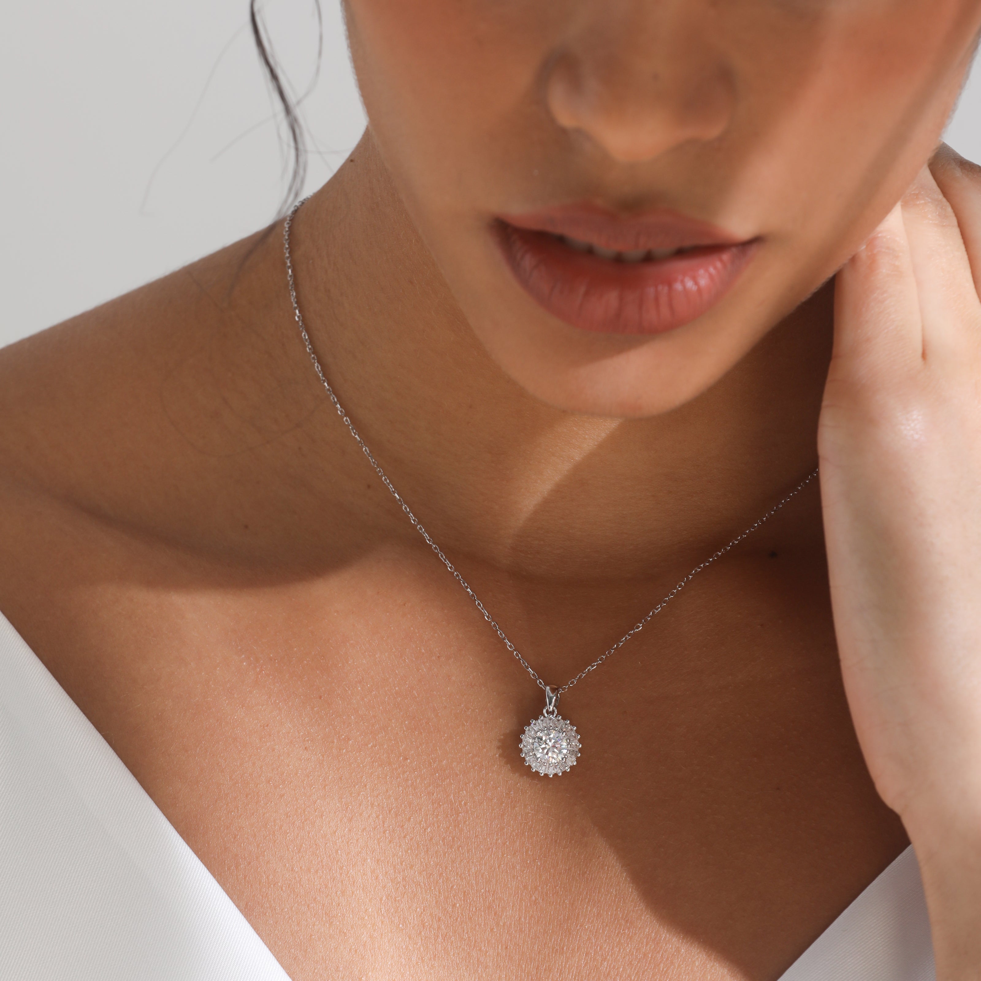 Handmade Sterling Silver Necklace Sunflower Moissanite Pendant