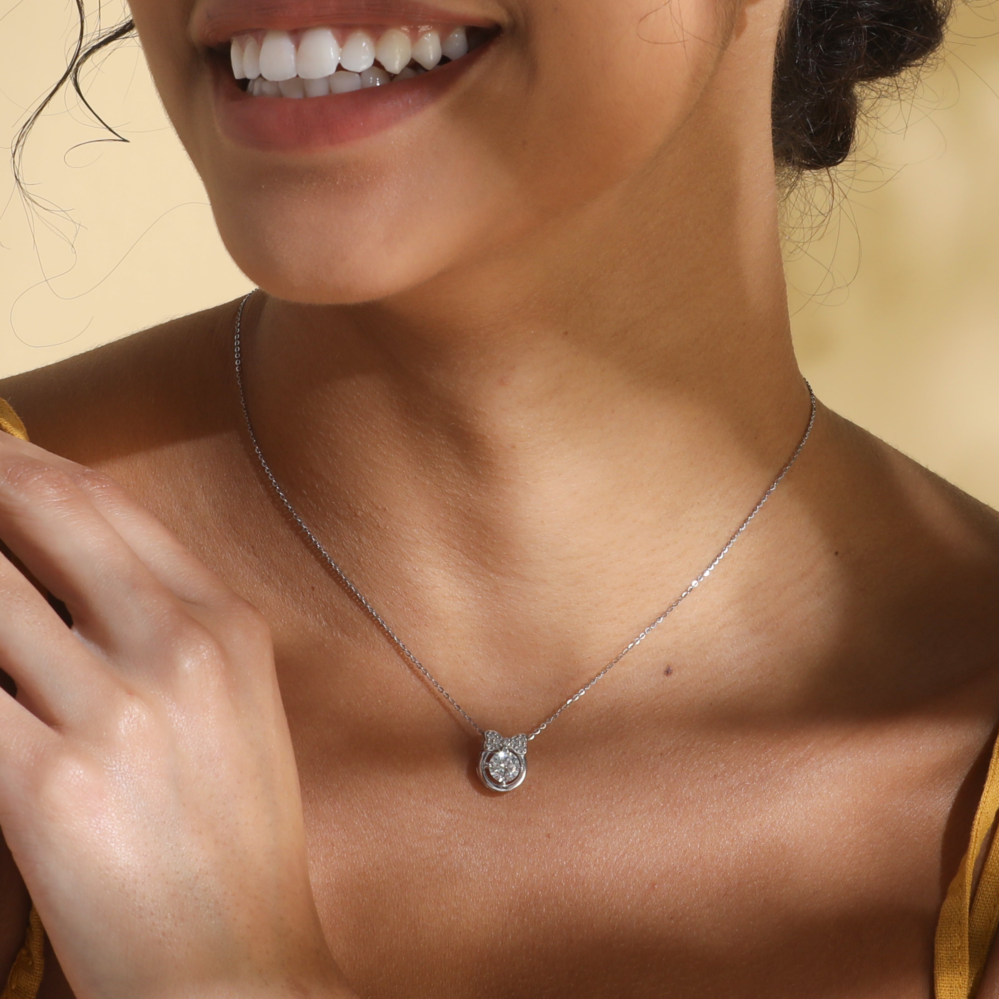 Handmade Sterling Silver Necklace Bow Tie Moissanite Pendant With Gift Wrapped Box For Her Woman Wife Girlfriend Daughter Present For Birthday Valentine Wedding Anniversary