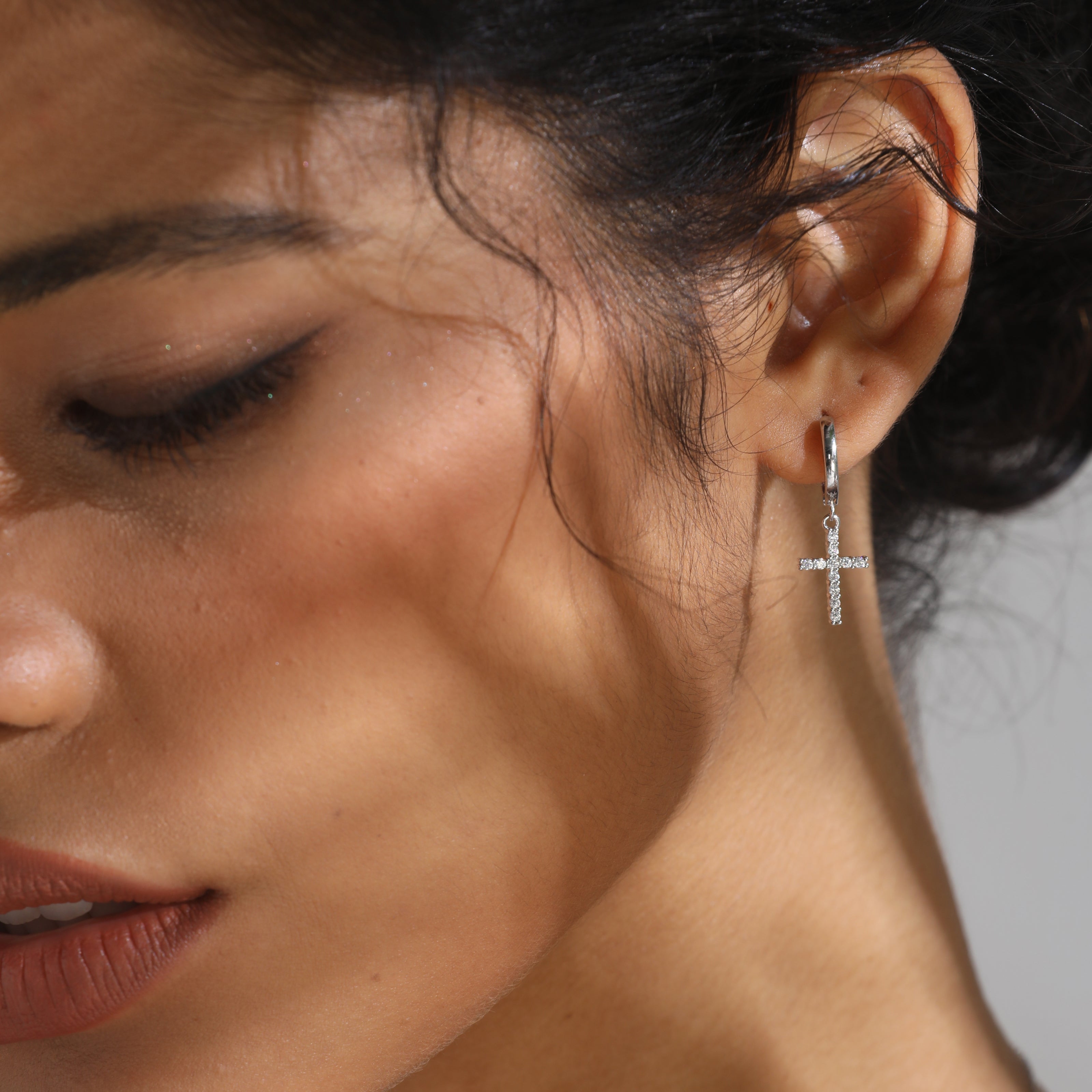 Handmade Sterling Silver Earrings Moissanite Cross Shape Dangle With Gift Wrapped Box For Her Woman Wife Girlfriend Daughter Present For Birthday Valentine Wedding Anniversary