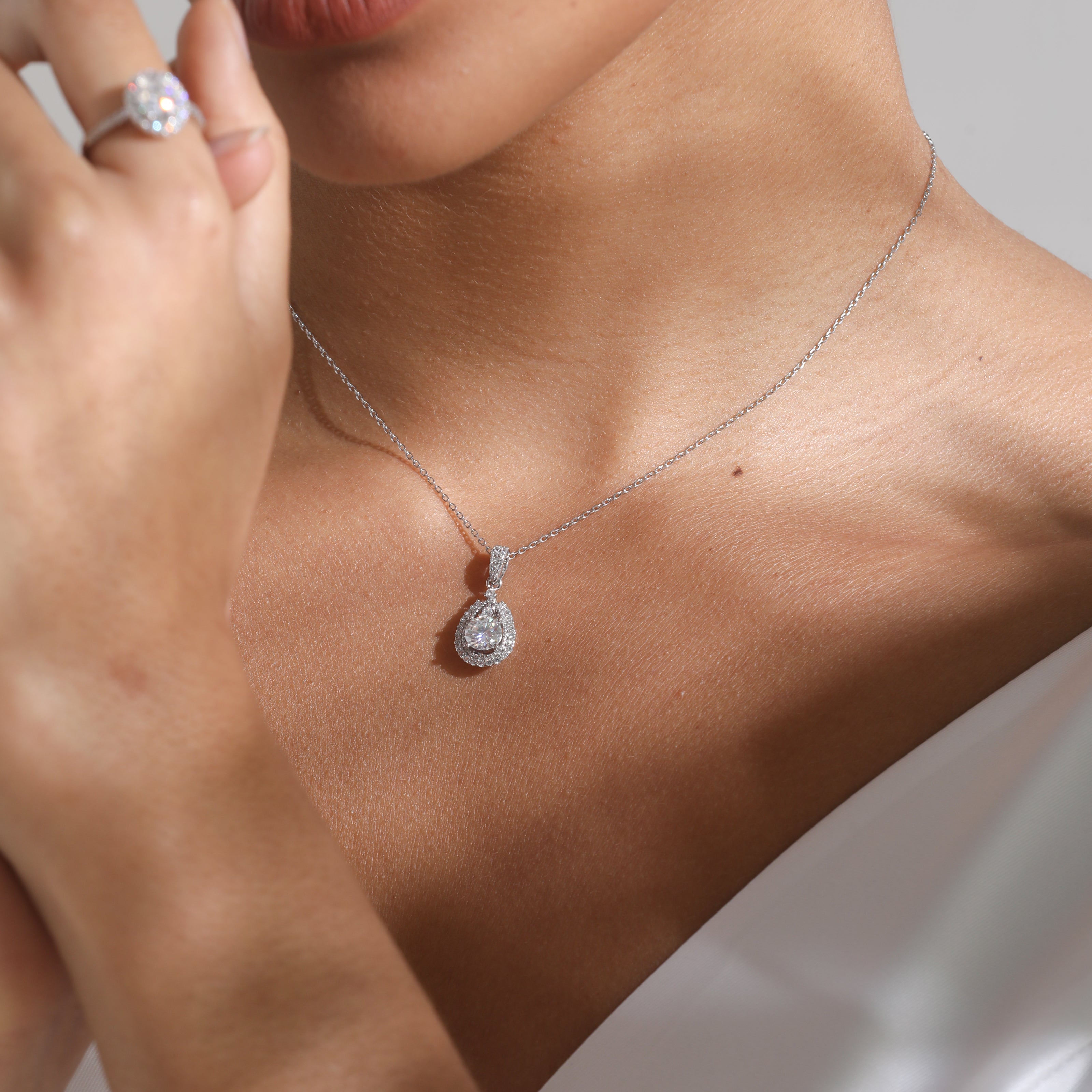 Attalen Handmade Sterling Silver Necklace Teardrop Classic Moissanite Pendant With Gift Wrapped Box For Her Woman Wife Girlfriend Daughter Present For Birthday Valentine Wedding Anniversary…