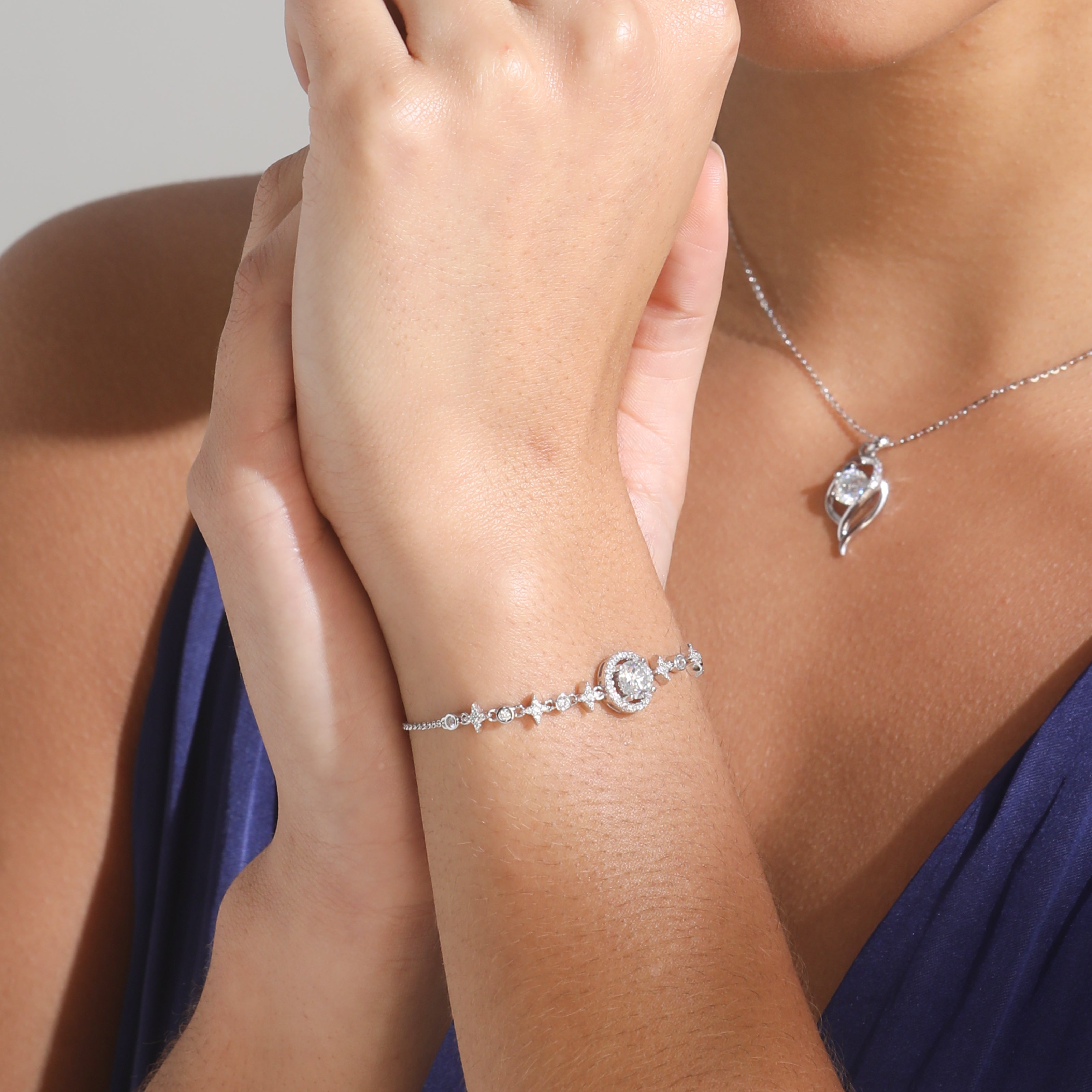 Handmade Sterling Silver Galaxy Bracelet Moissanite With Gift Wrapped Box For Her Woman Wife Girlfriend Daughter Present For Birthday Valentine Wedding Anniversary